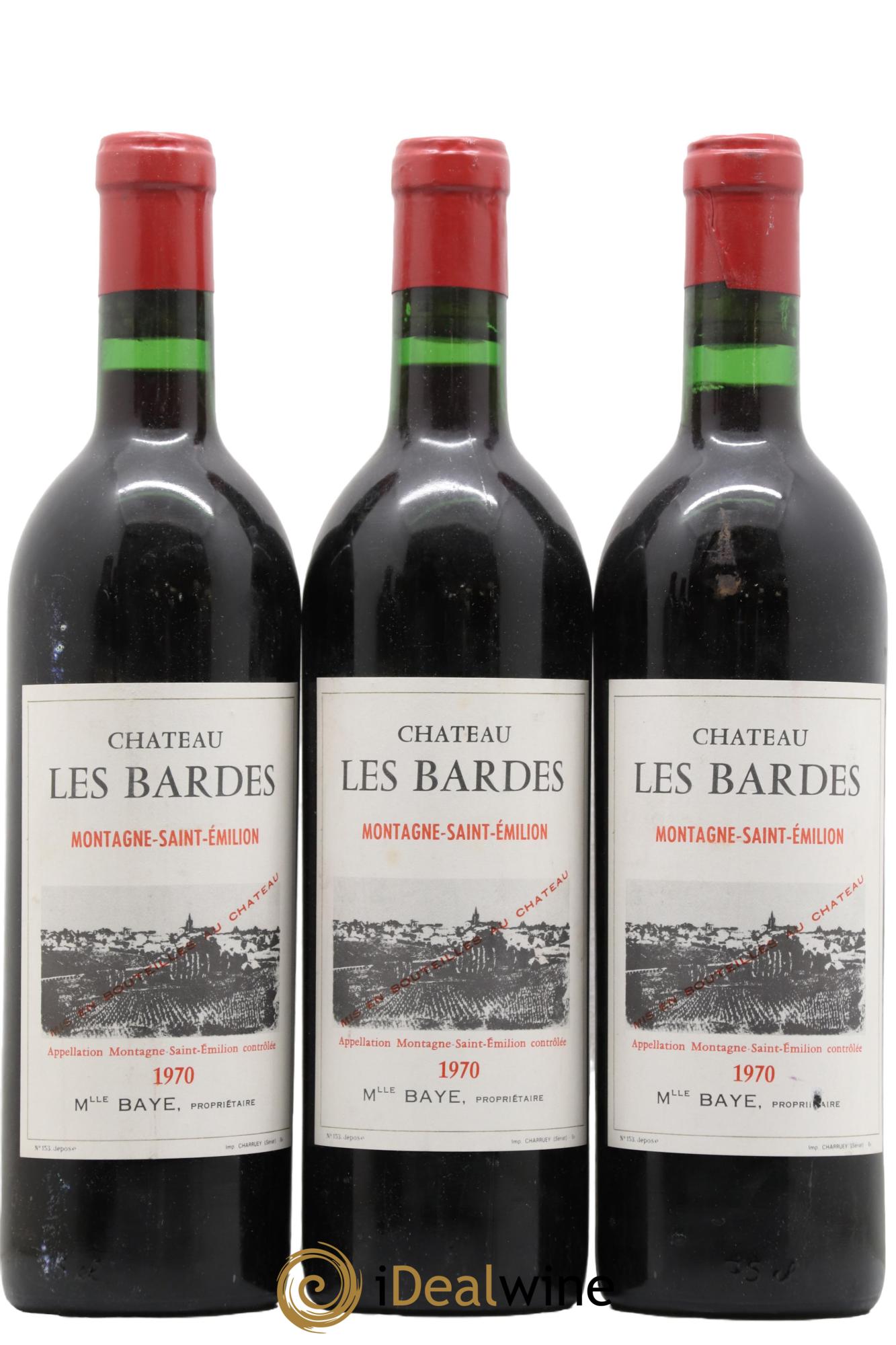 Montagne Saint-Émilion Chateau des Bardes 1970 - Lot de 3 bouteilles - 0