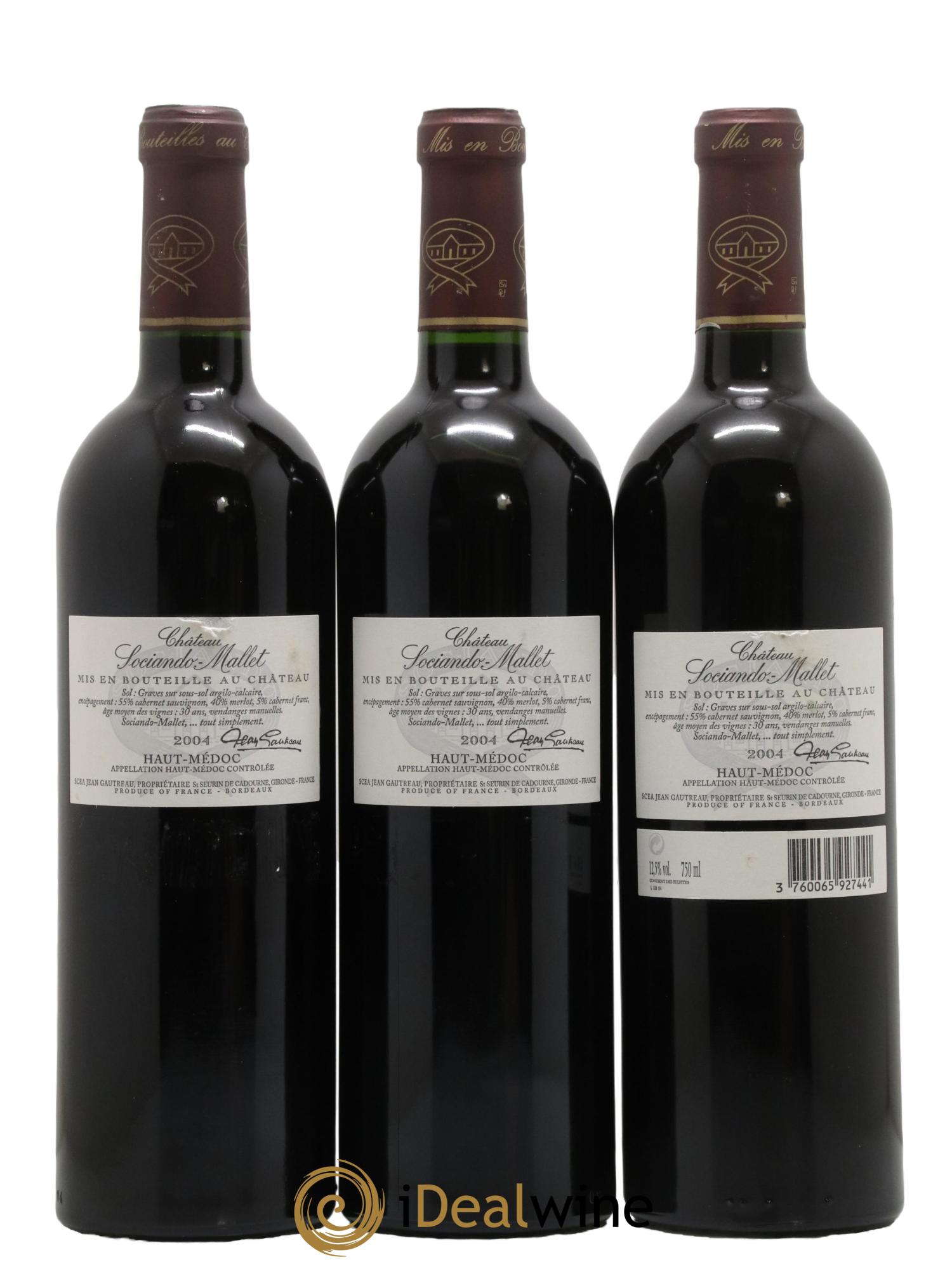 Château Sociando Mallet 2004 - Lot de 3 bouteilles - 1