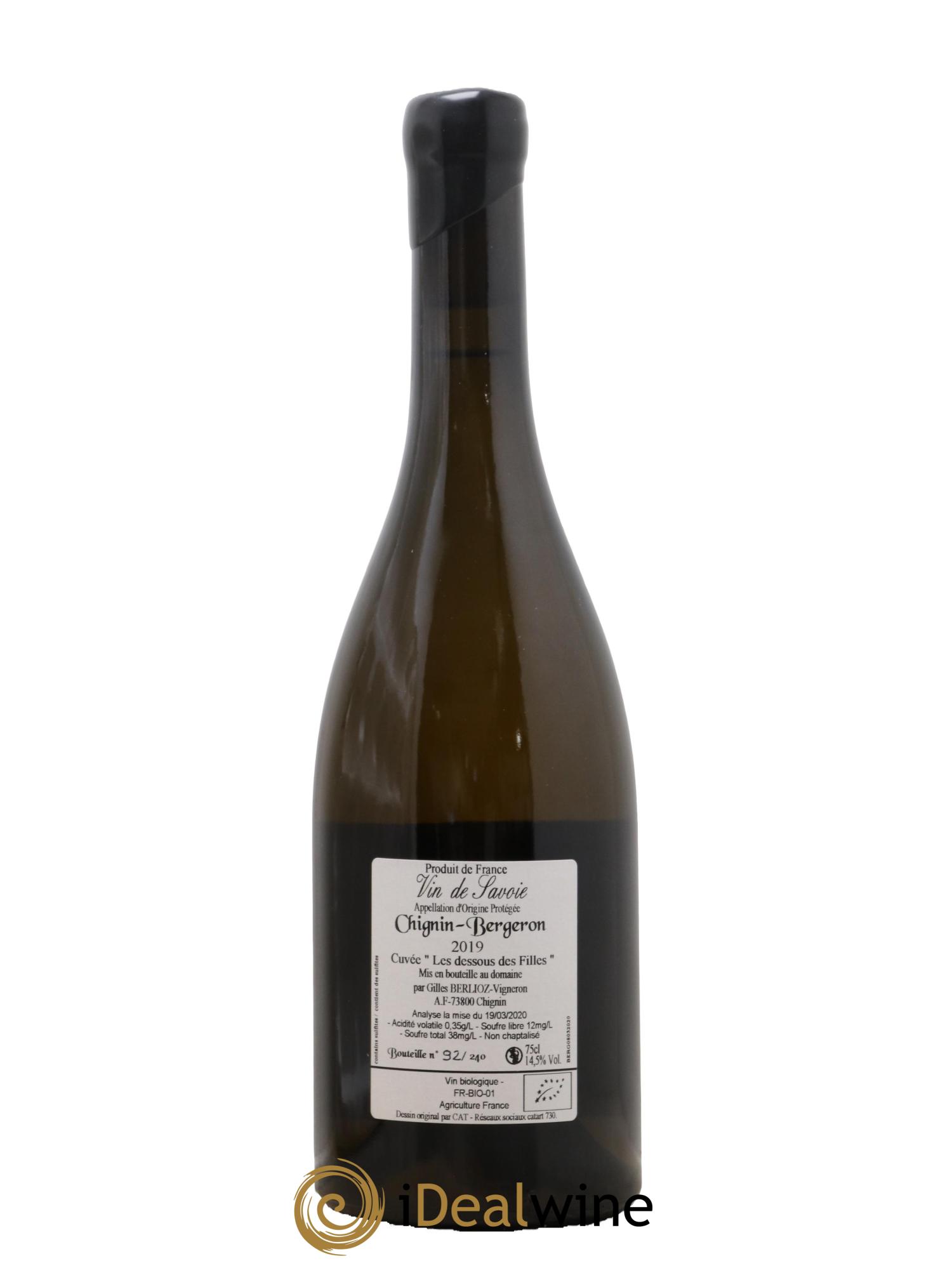 Vin de Savoie Chignin-Bergeron Les Dessous Des Filles Gilles Berlioz 2019 - Lot of 1 bottle - 1