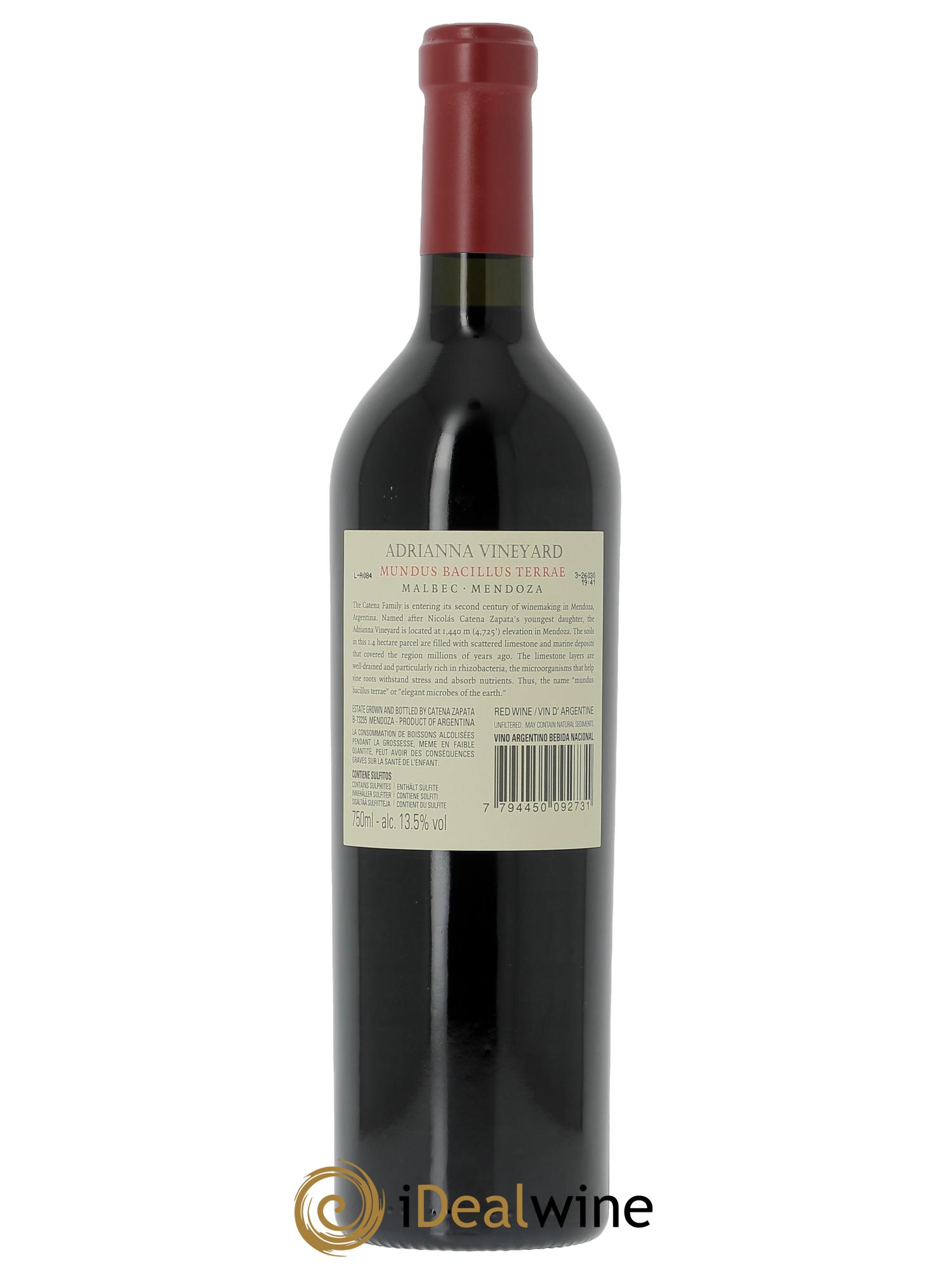 Mendoza Adrianna Vineyard Mundus Bacillus Terrae Catena Zapata (CBO à partir de 3 bts) 2022 - Lot de 1 bouteille - 1