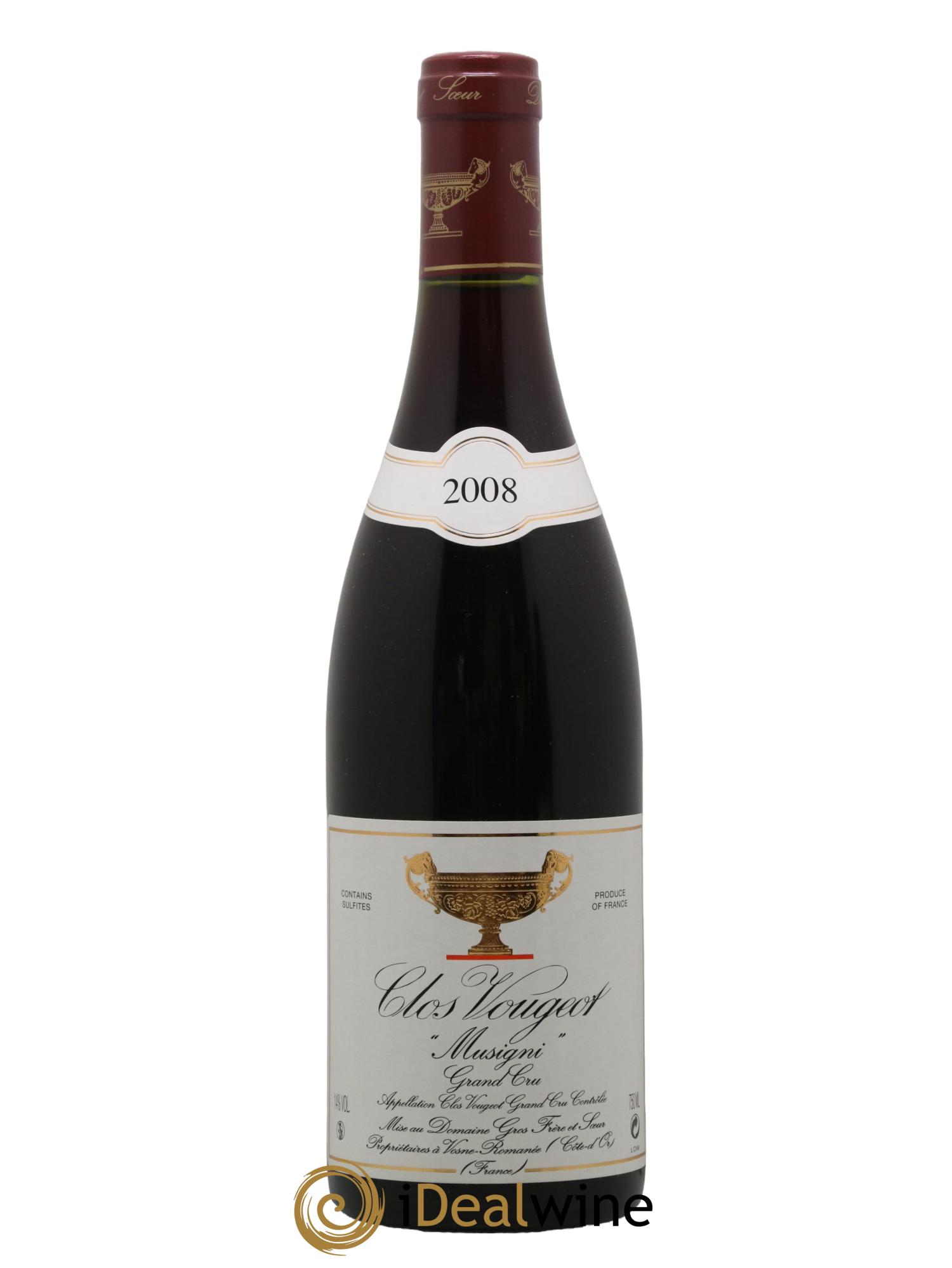 Clos de Vougeot Grand Cru Musigni Gros Frère & Soeur 2008 - Lot de 1 bouteille - 0