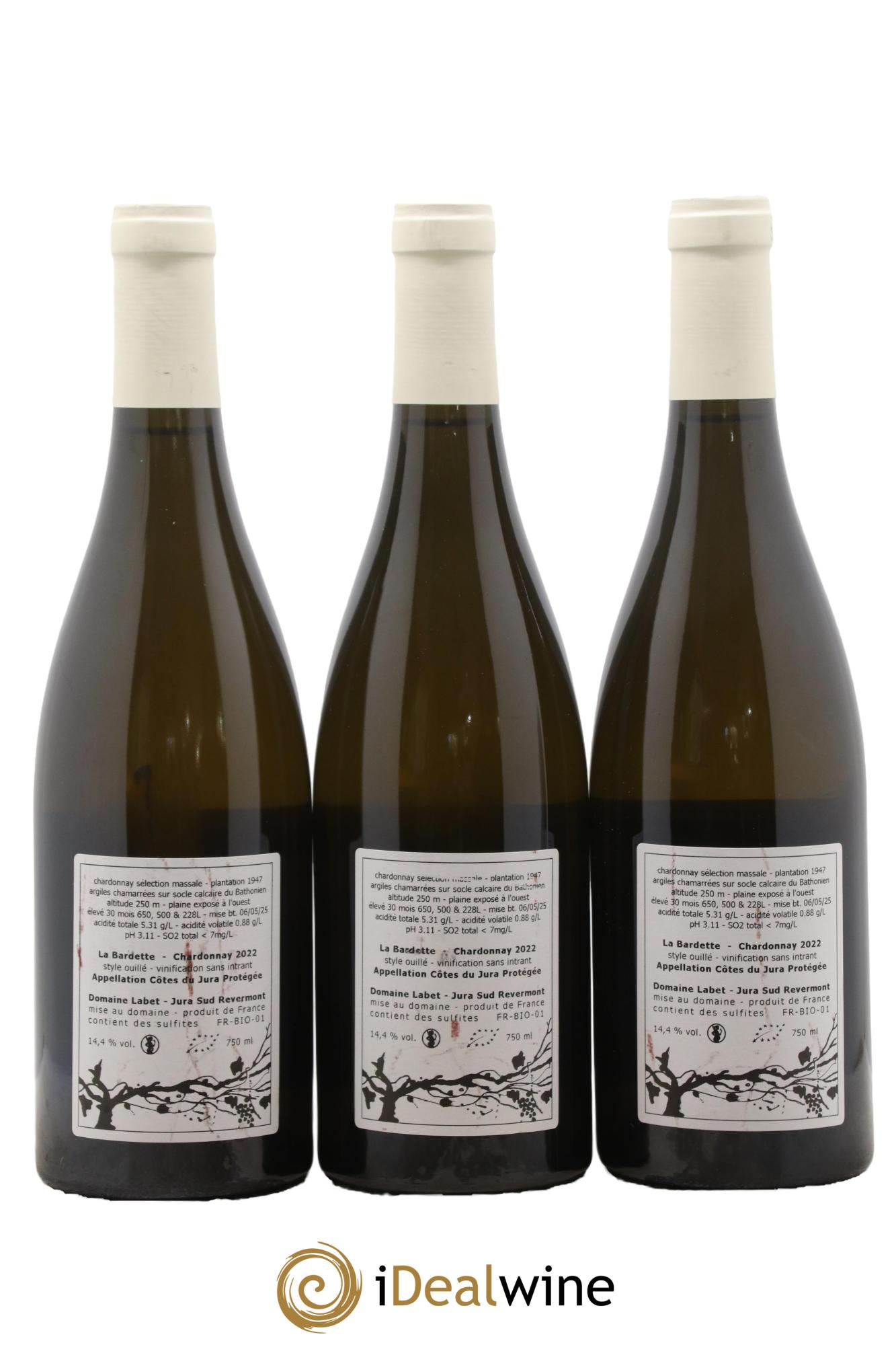 Côtes du Jura Chardonnay La Bardette Romain - Julien - Charline Labet 2022 - Lot of 3 bottles - 1