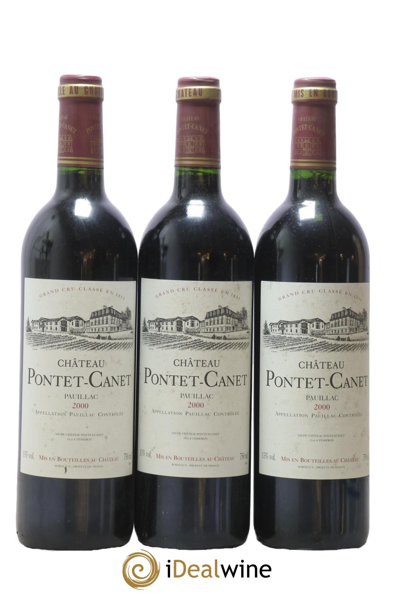 Château Pontet Canet 5ème Grand Cru Classé 2000 - Posten von 3 Flaschen - 0
