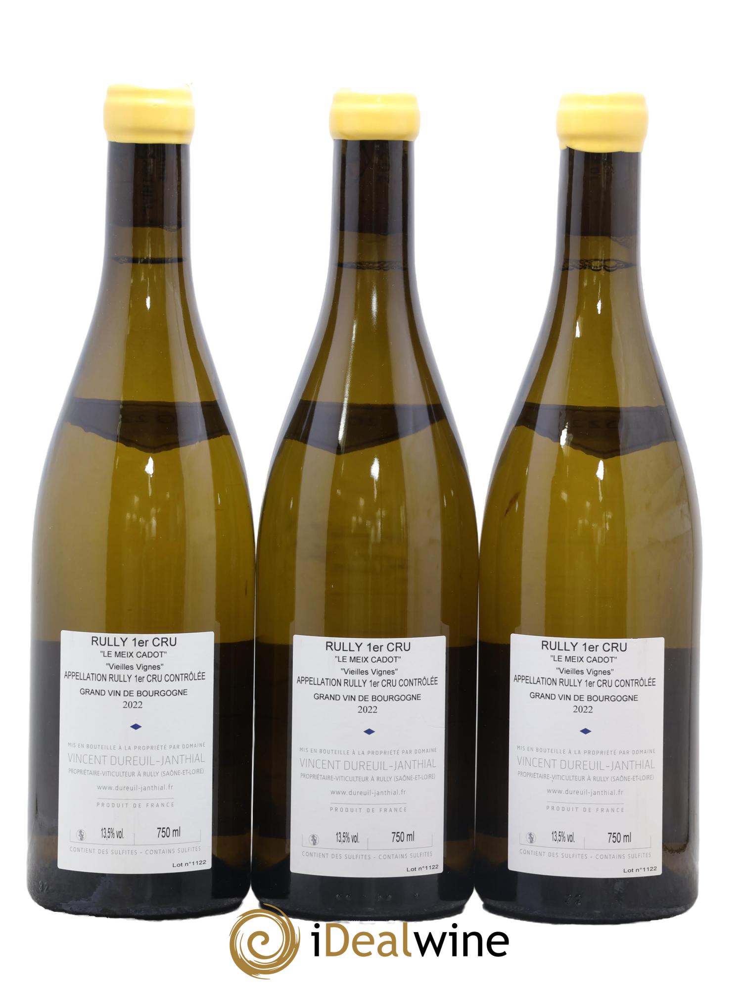 Rully 1er Cru Le Meix Cadot Vieilles Vignes Vincent Dureuil-Janthial 2022 - Lot of 3 bottles - 1