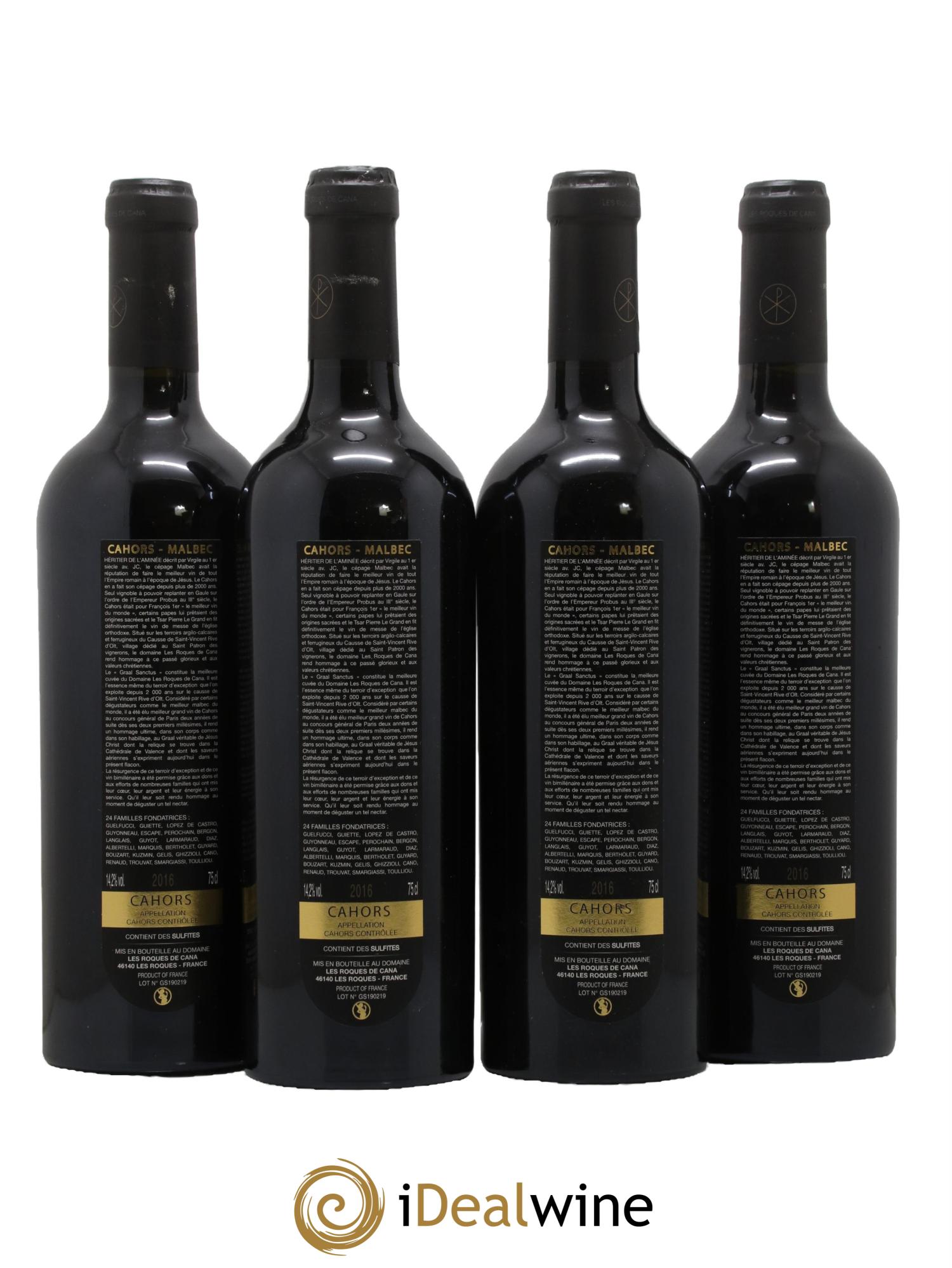 Cahors Graal Sanctus Domaine Les Roques de Cana 2016 - Lot de 4 bouteilles - 1