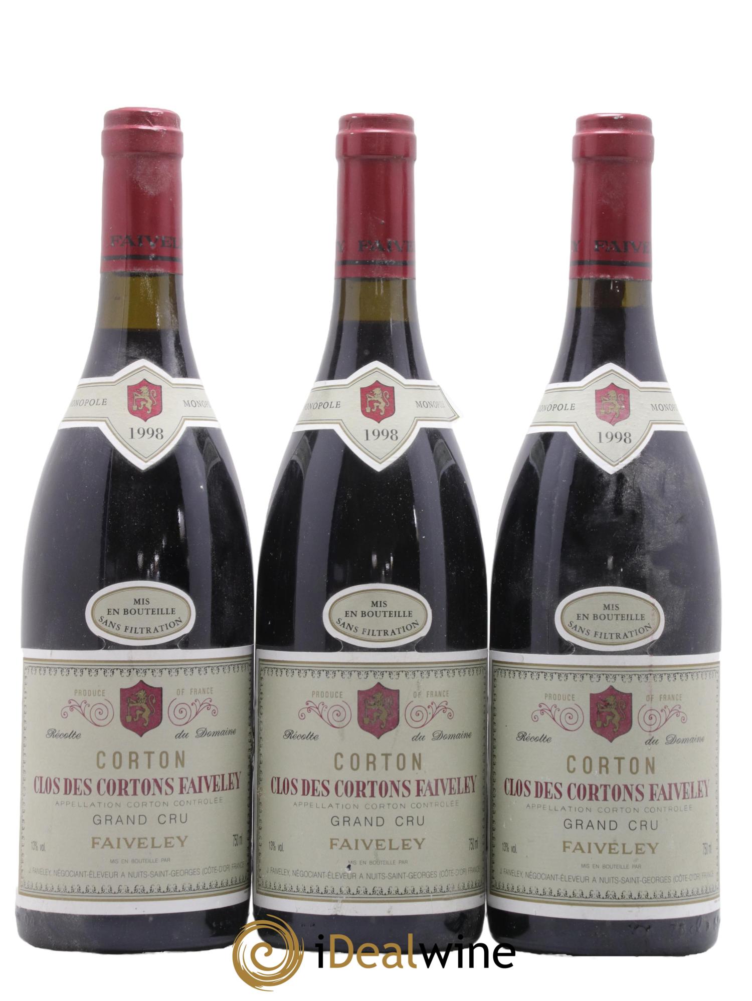 Corton Grand Cru Clos des Cortons Faiveley 1998 - Lot de 3 bouteilles - 0