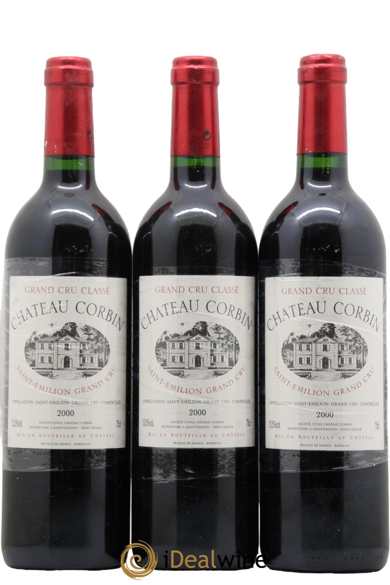 Château Corbin Grand Cru Classé 2000 - Lot de 3 bouteilles - 0
