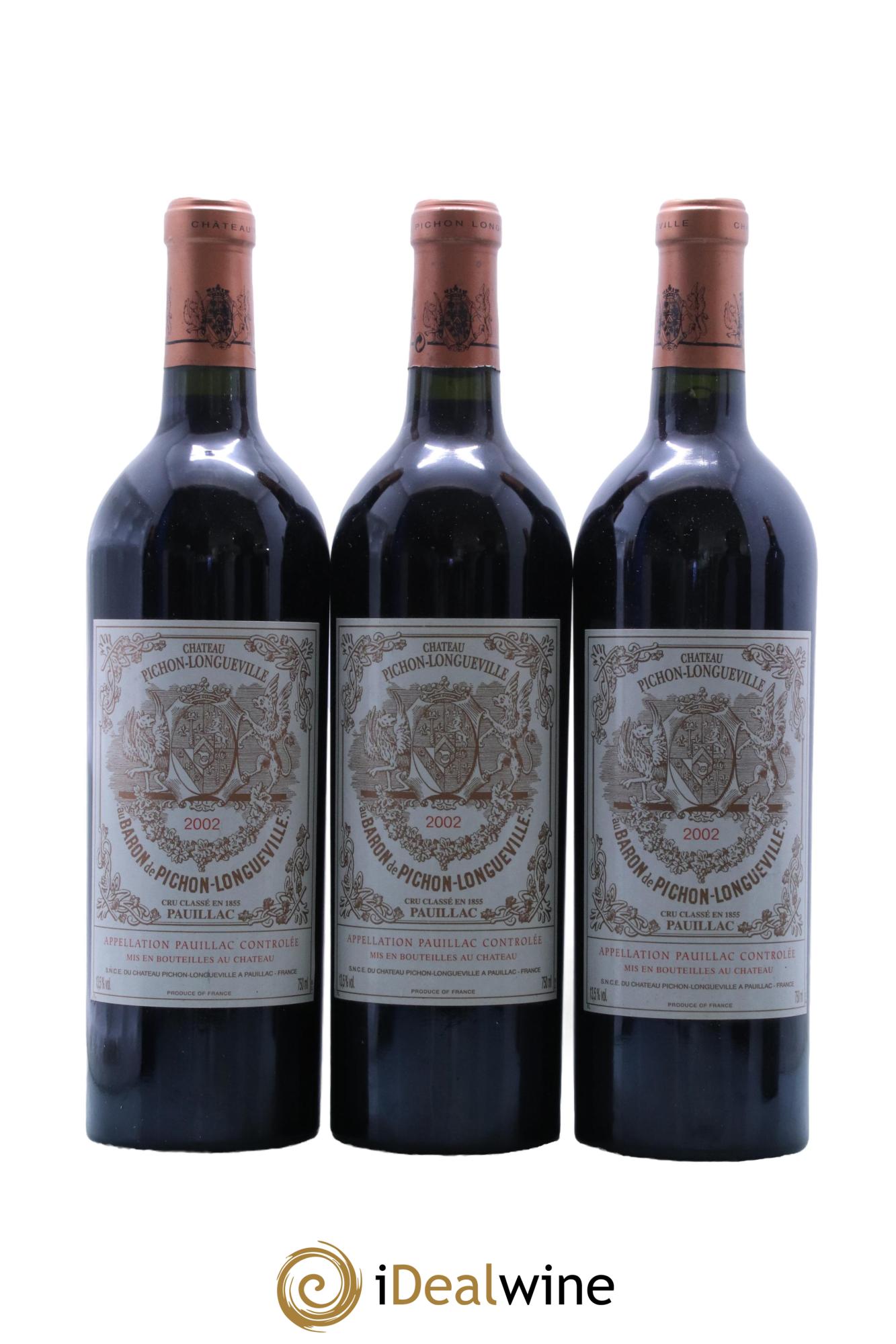 Pichon Longueville Baron 2ème Grand Cru Classé 2002 - Lot de 3 bouteilles - 0