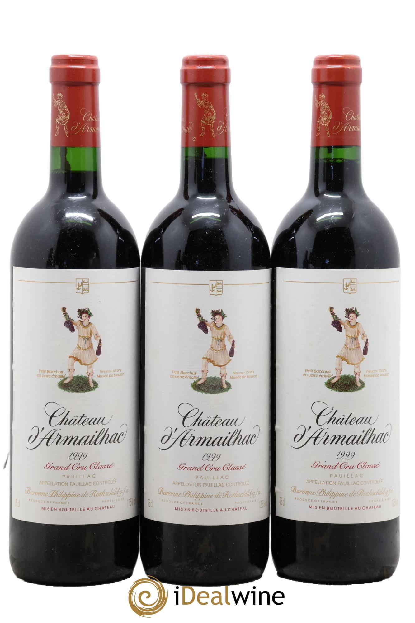 Château d' Armailhac - Mouton Baron(ne) Philippe 5ème Grand Cru Classé 1999 - Lotto di 3 bottiglie - 0