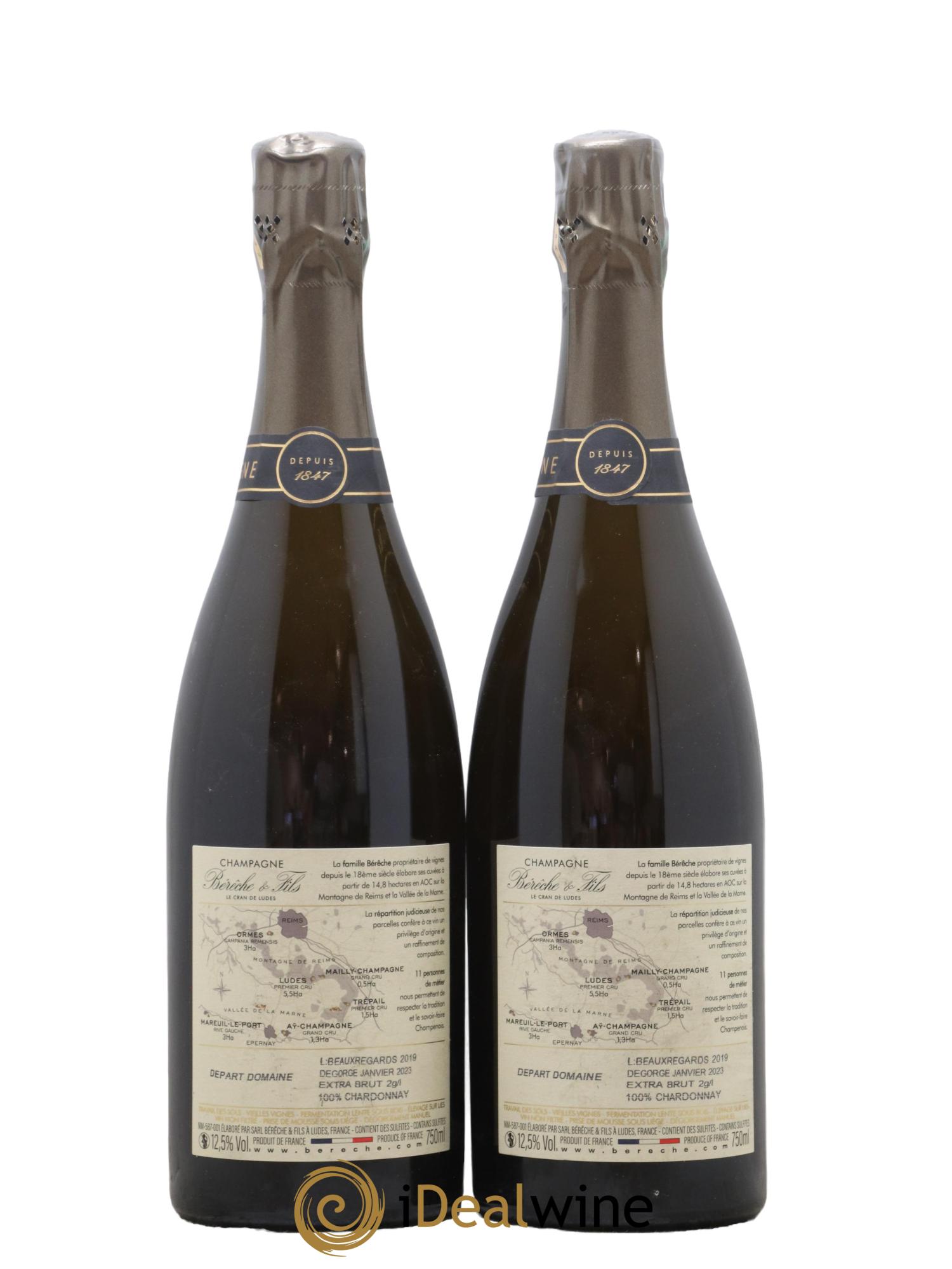 Les Beaux Regards Extra-Brut Bérêche et Fils Extra Brut Premier Cru Blanc de Blanc Les Beaux Regards Bereche et Fils 2019 - Lot de 2 bouteilles - 1