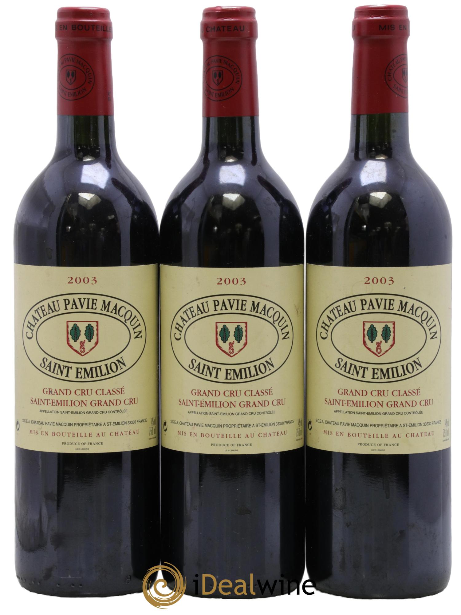 Château Pavie Macquin 1er Grand Cru Classé B 2003 - Lot de 3 bouteilles - 0