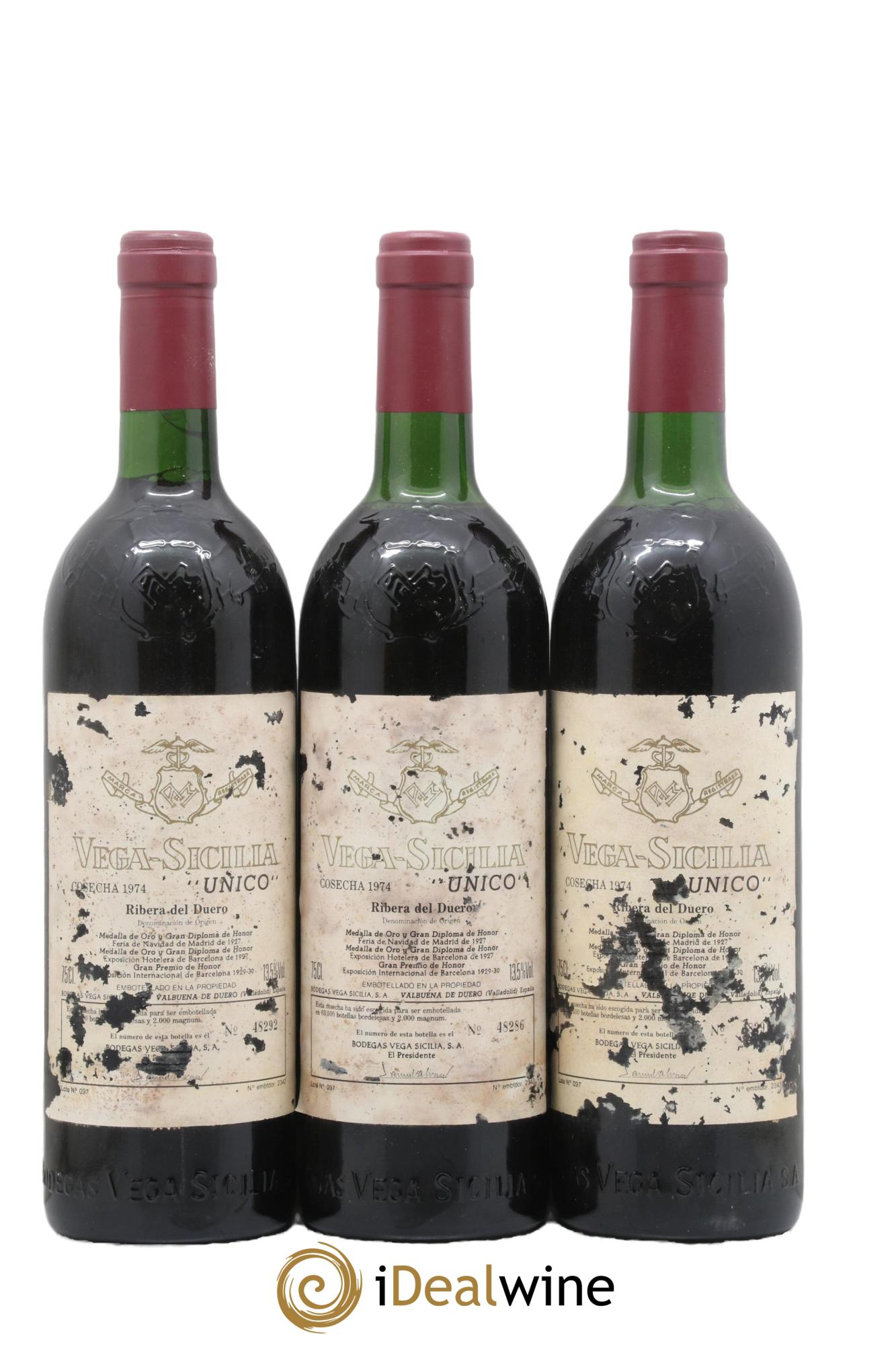 Ribera Del Duero DO Vega Sicilia Unico Famille Alvarez 1974 - Lot of 3 bottles - 0