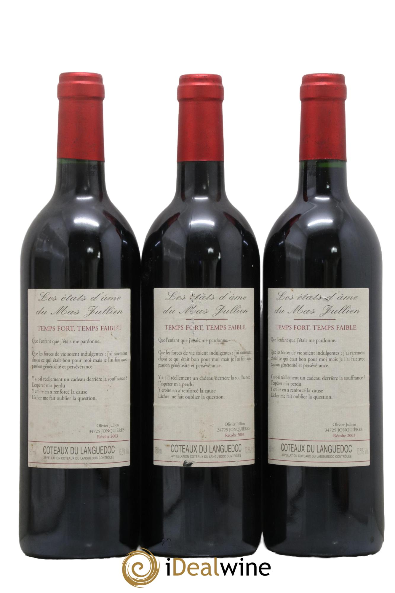 Coteaux du Languedoc - Terrasses du Larzac Mas Jullien Les Etats d'Ame du Mas Jullien Olivier Jullien 2003 - Lotto di 3 bottiglie - 0