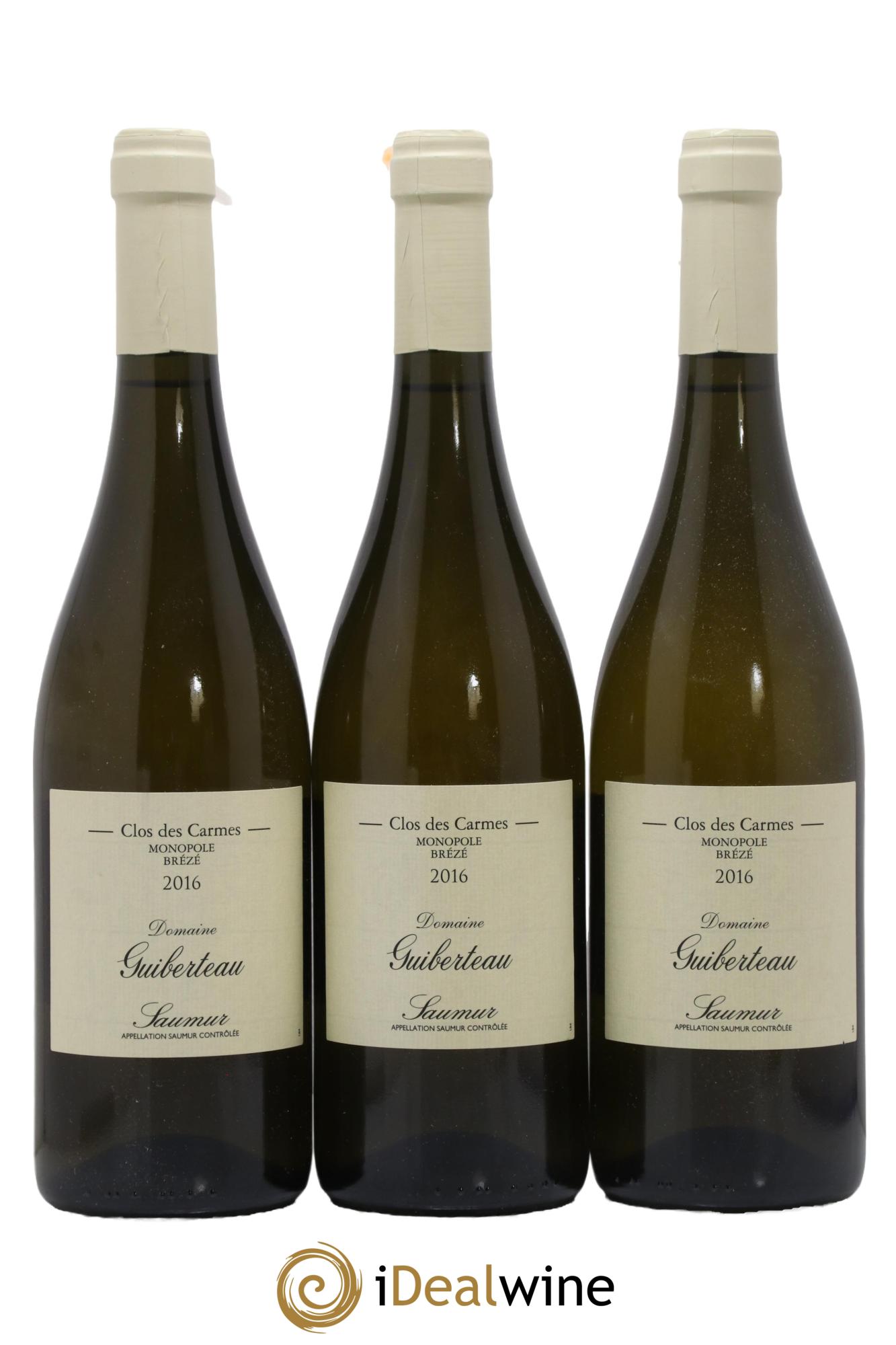 Saumur Brézé Clos des Carmes Domaine Guiberteau 2016 - Lot de 3 bouteilles - 0
