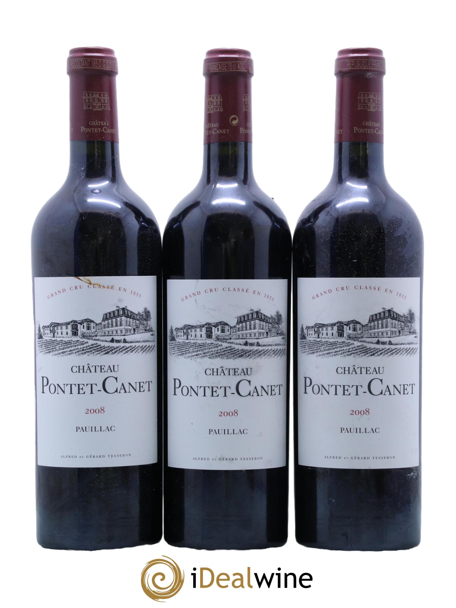 Château Pontet Canet 5ème Grand Cru Classé 2008 - Lot de 3 bouteilles - 0