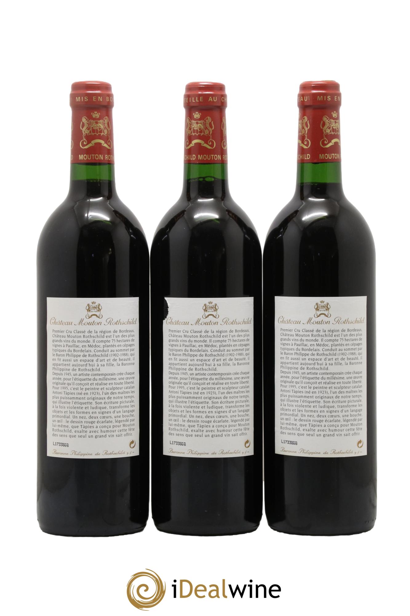 Château Mouton Rothschild 1er Grand Cru Classé 1995 - Lotto di 3 bottiglie - 1