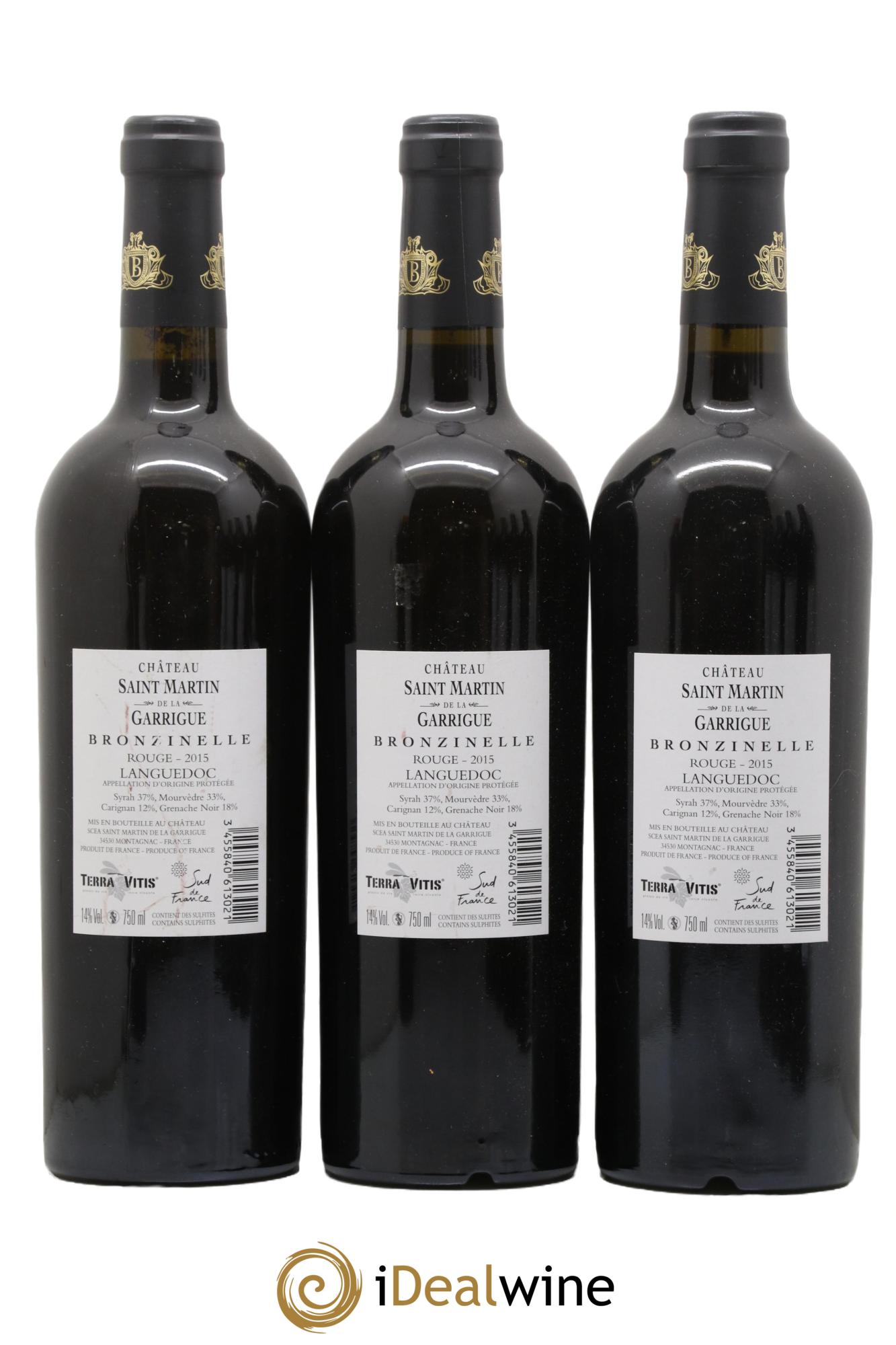 Languedoc Bronzinelle Château Saint-Martin de la Garrigue 2015 - Lotto di 3 bottiglie - 1