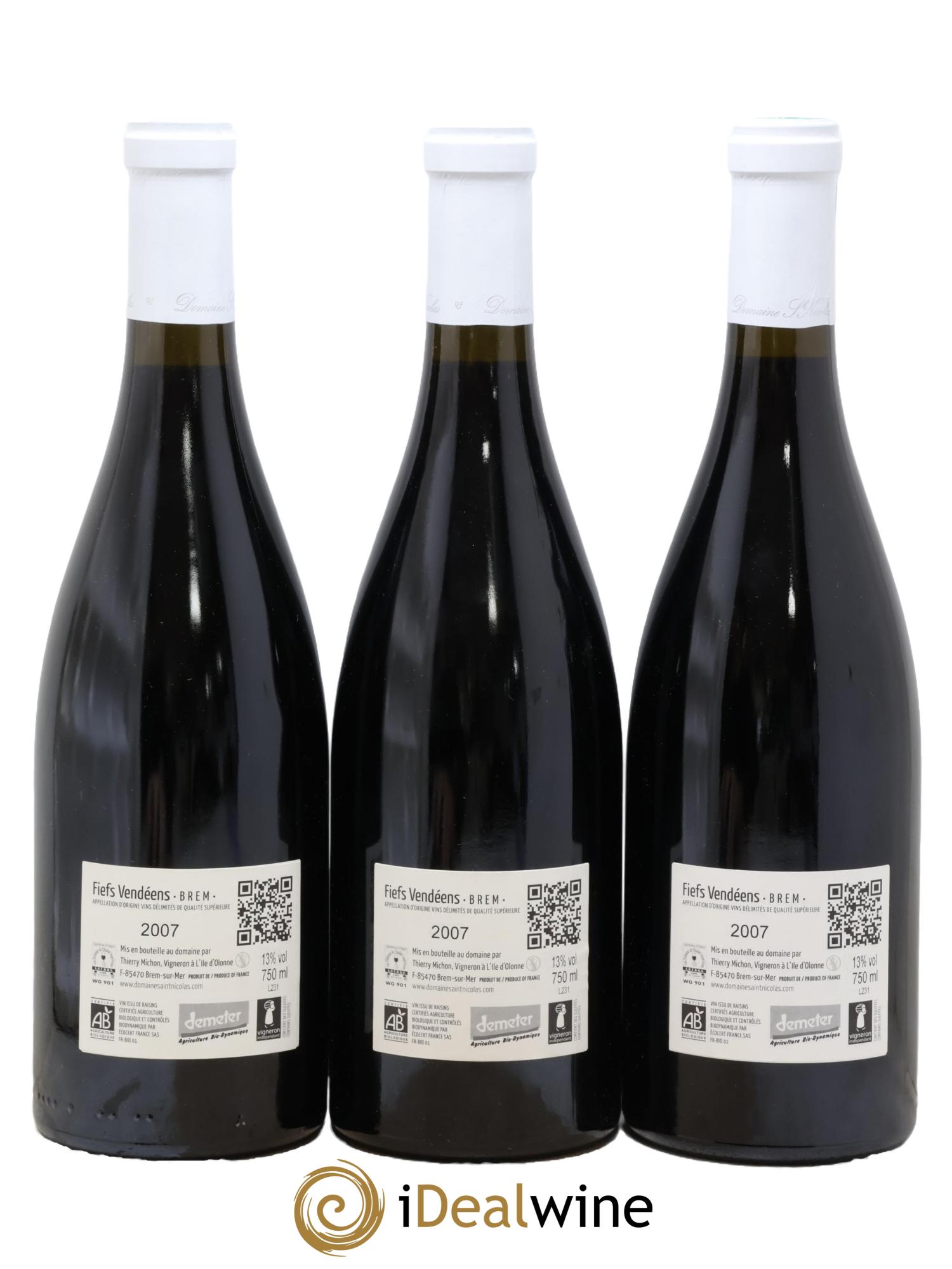 Fiefs Vendéens La Grande Pièce Domaine Saint-Nicolas 2007 - Lot of 3 bottles - 1