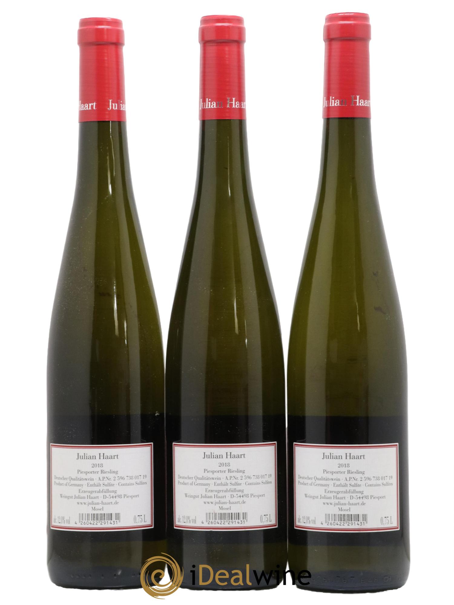 Allemagne Mosel-Saar Riesling Piesporter Julian Haart 2018 - Lot de 3 bouteilles - 1