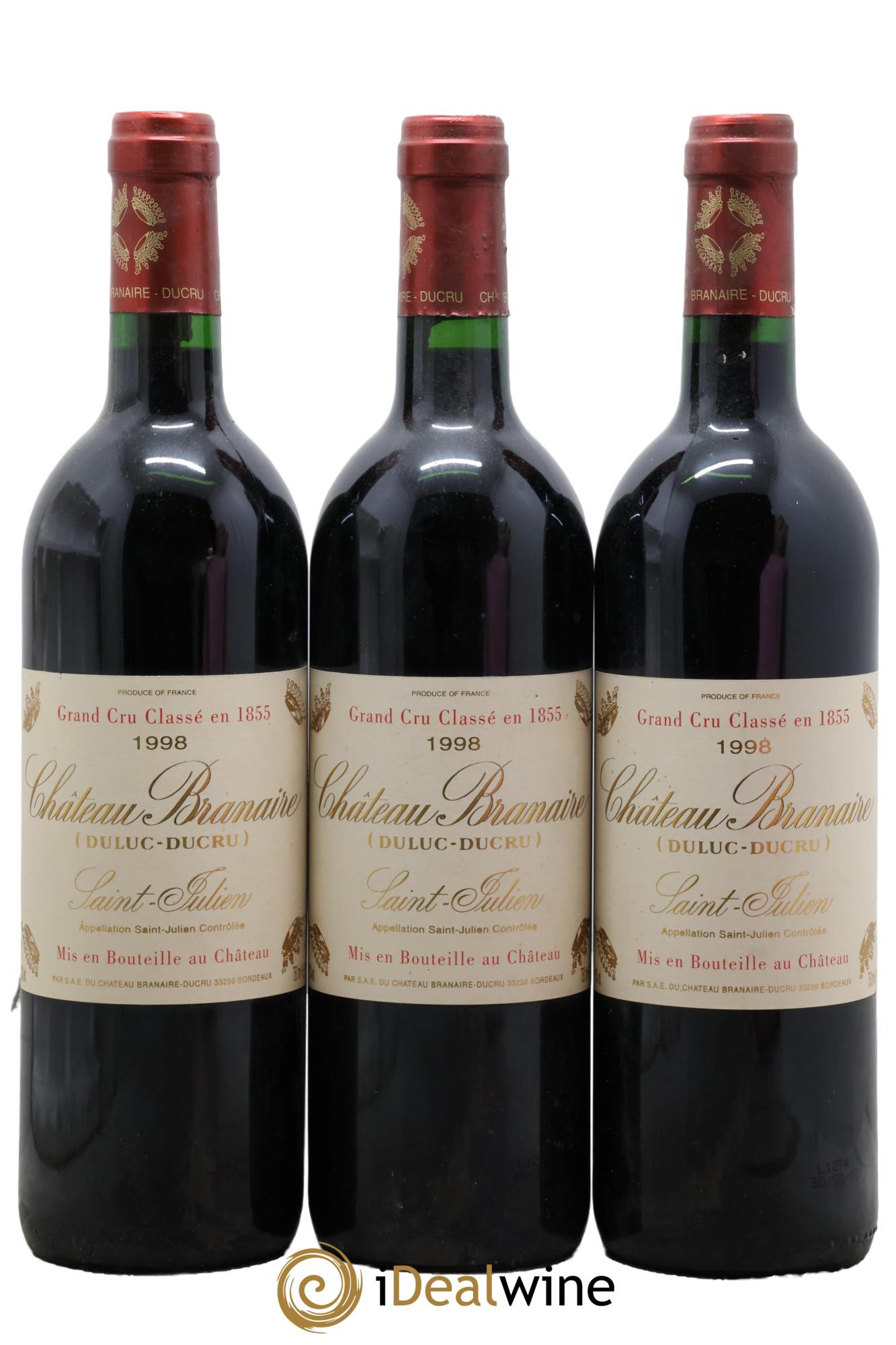 Château Branaire Ducru 4ème Grand Cru Classé 1998 - Lot de 3 bouteilles - 0