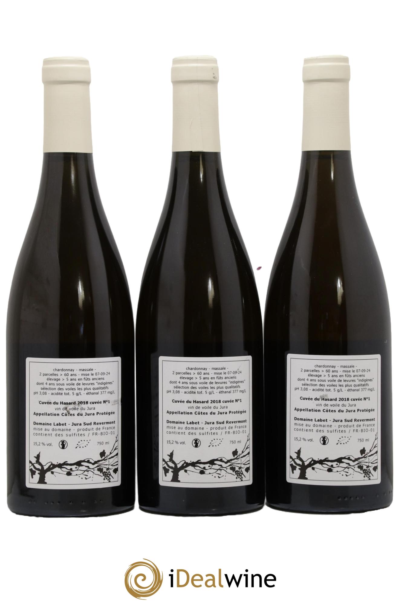 Côtes du Jura Vin de voile Chardonnay du Hasard Romain - Julien - Charline Labet 2018 - Lotto di 3 bottiglie - 1