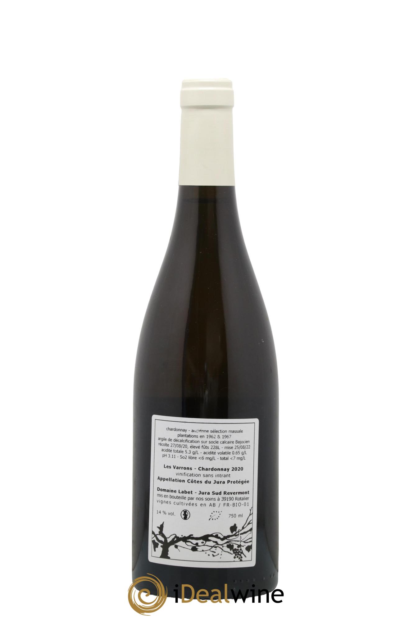 Côtes du Jura Chardonnay Les Varrons Romain - Julien - Charline Labet 2020 - Lot de 1 bouteille - 1
