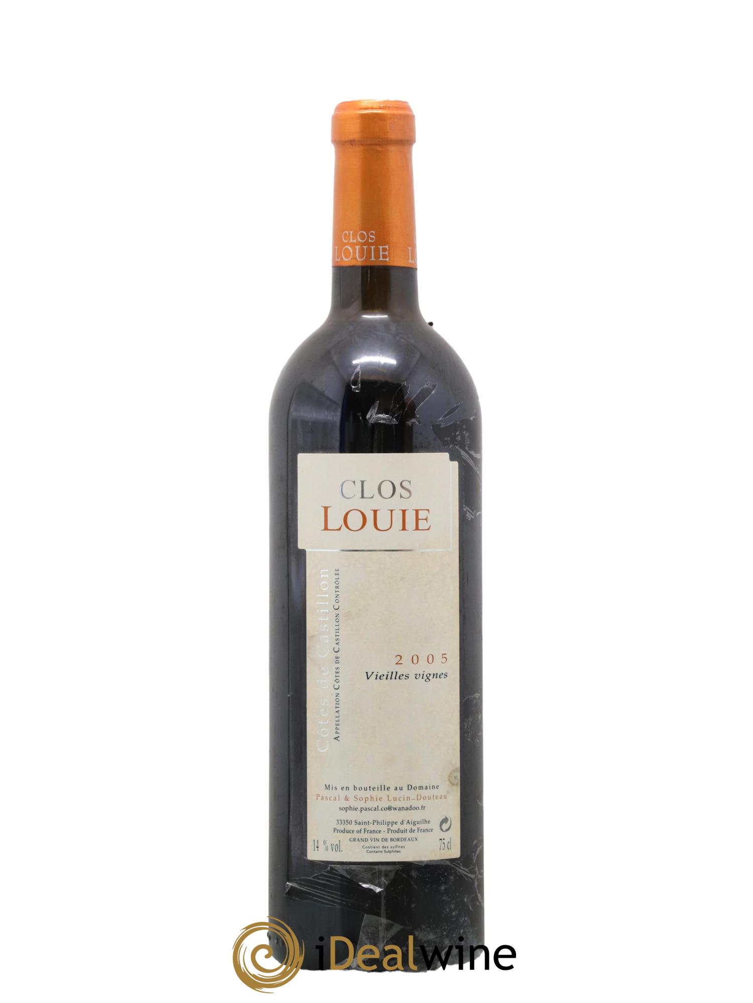 Castillon-Côtes-de-Bordeaux (Côtes-de-Castillon) Vieilles Vignes Clos Louie 2005 - Lot de 1 bouteille - 0