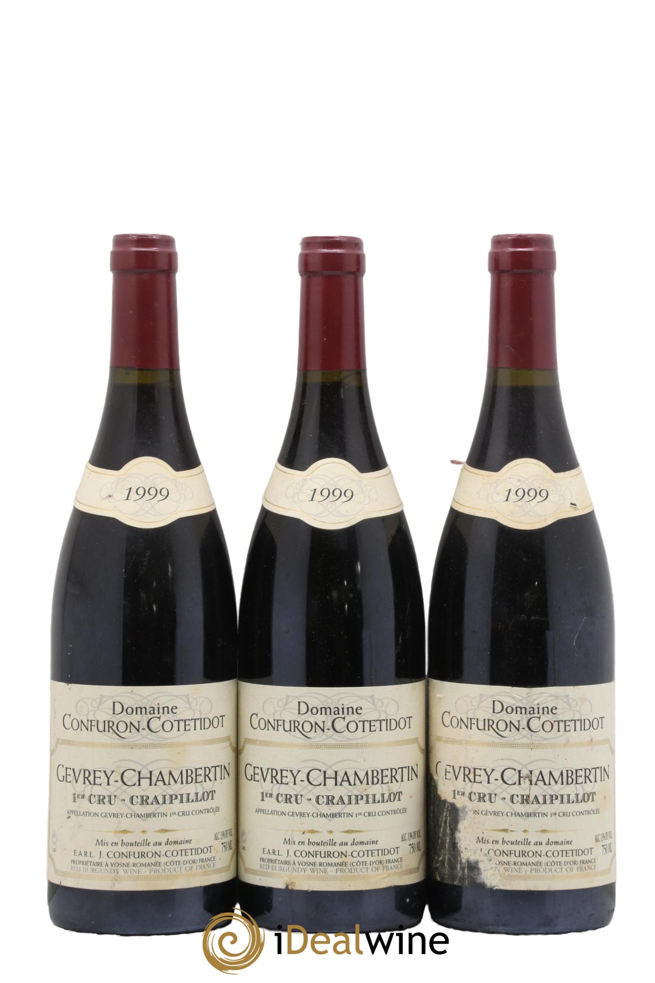 Gevrey-Chambertin 1er Cru Craipillot Confuron-Cotetidot 1999 - Lot of 3 bottles - 0