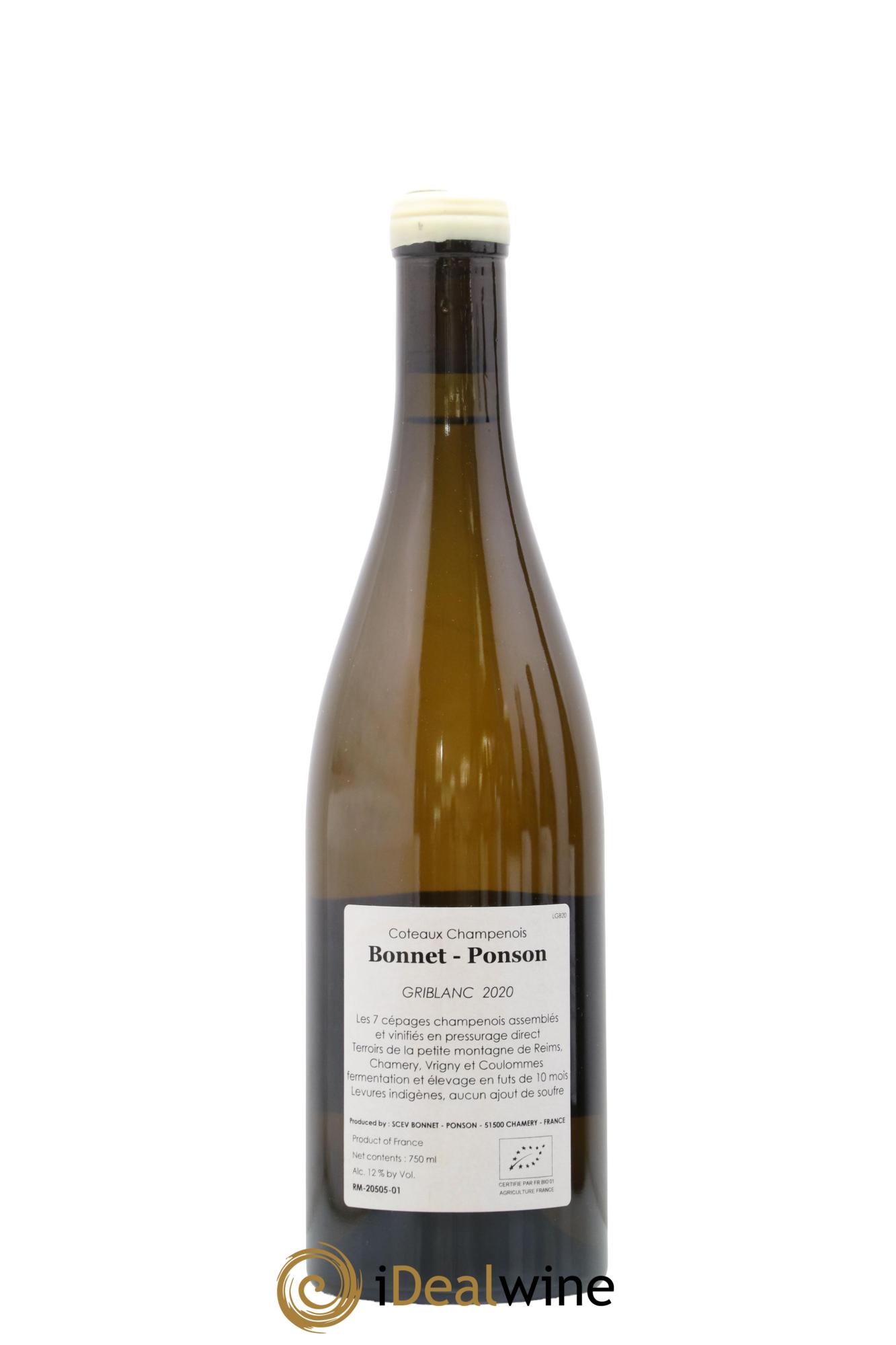 Coteaux Champenois Griblanc Bonnet-Ponson 2020 - Lot de 1 bouteille - 1
