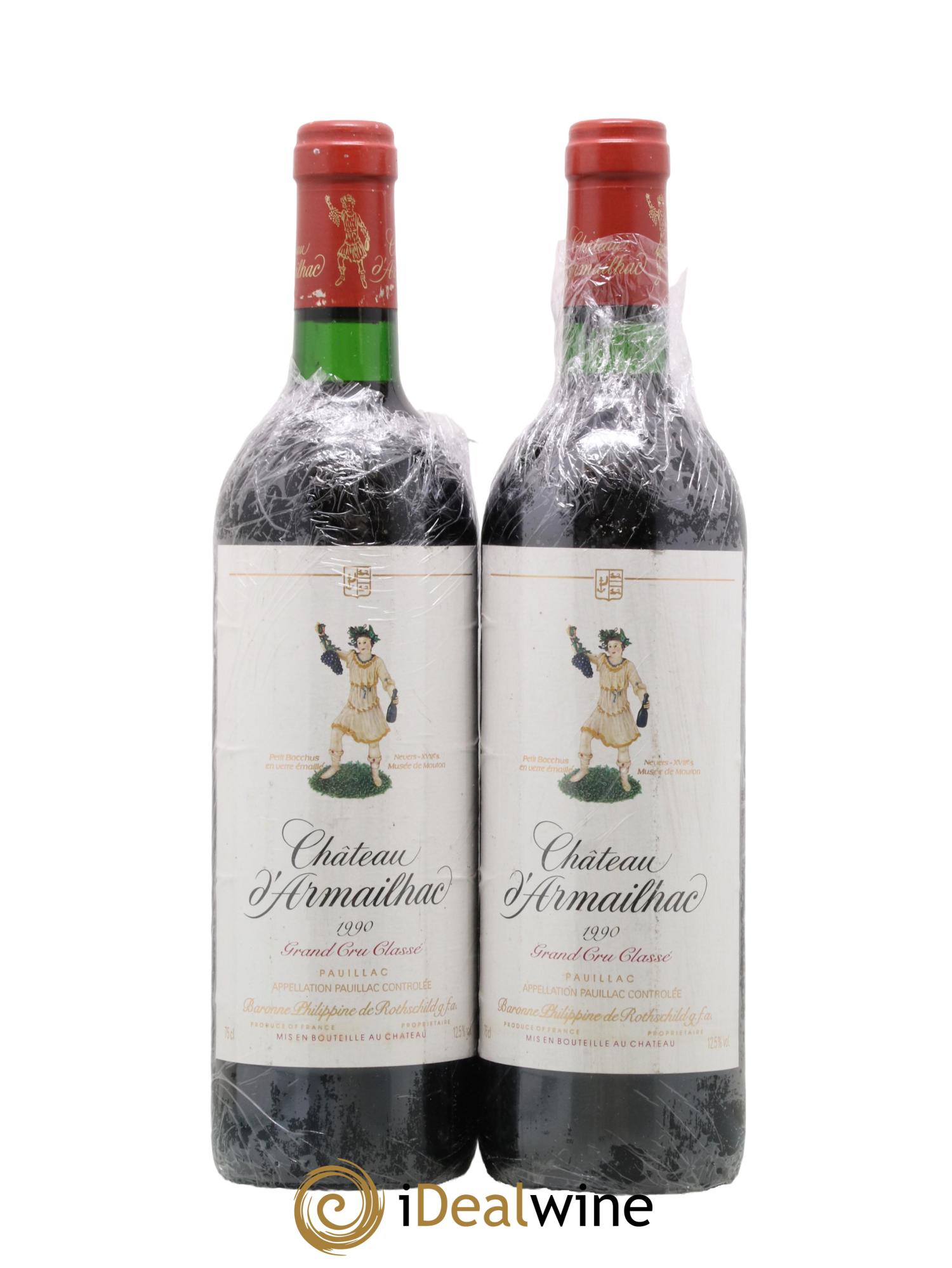Château d' Armailhac - Mouton Baron(ne) Philippe 5ème Grand Cru Classé 1990 - Lot de 2 bouteilles - 0