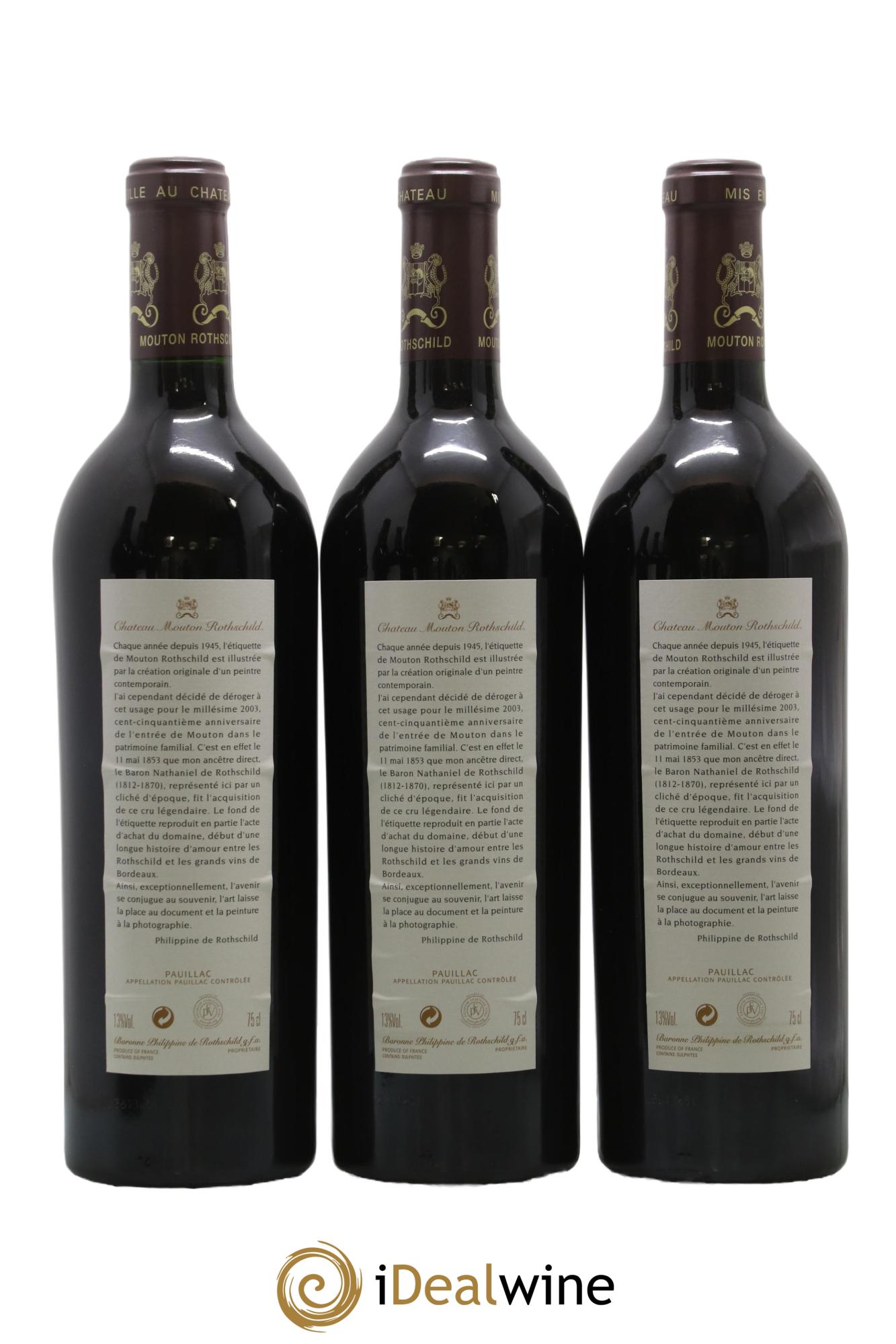 Château Mouton Rothschild 1er Grand Cru Classé 2003 - Lot de 3 bouteilles - 1
