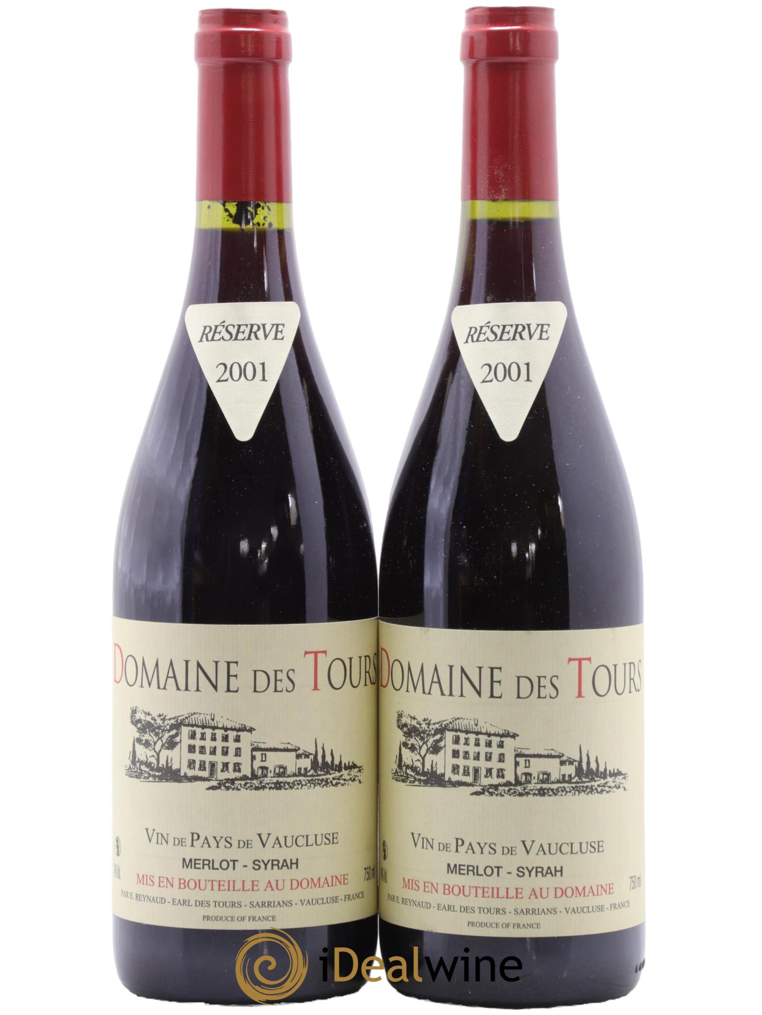 Vaucluse Domaine des Tours Merlot-Syrah Emmanuel Reynaud 2001 - Lot de 2 bouteilles - 0