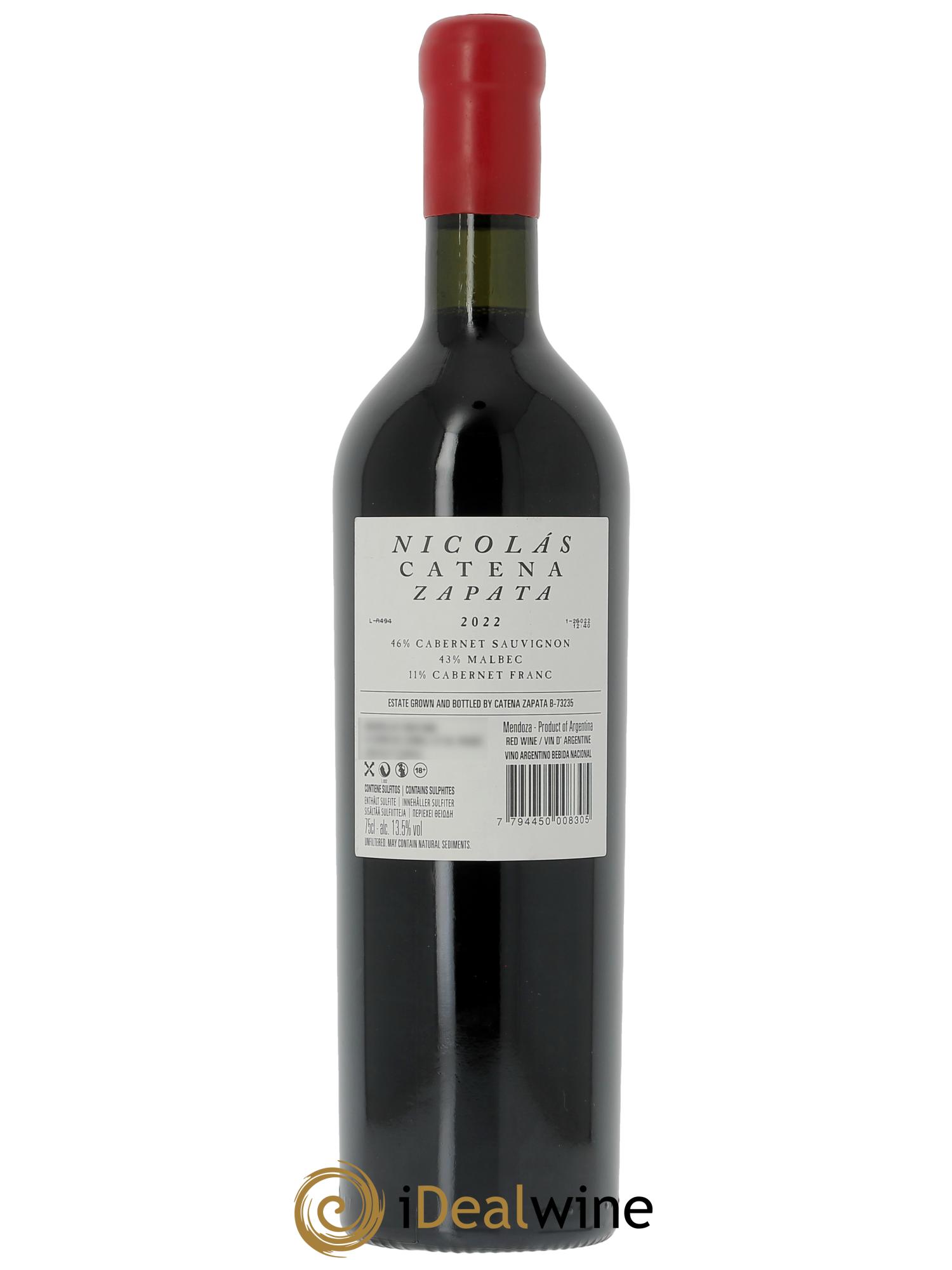 Mendoza Catena Zapata Nicolas (Original-holzkiste ab 6 Fl.) 2022 - Posten von 1 Flasche - 1