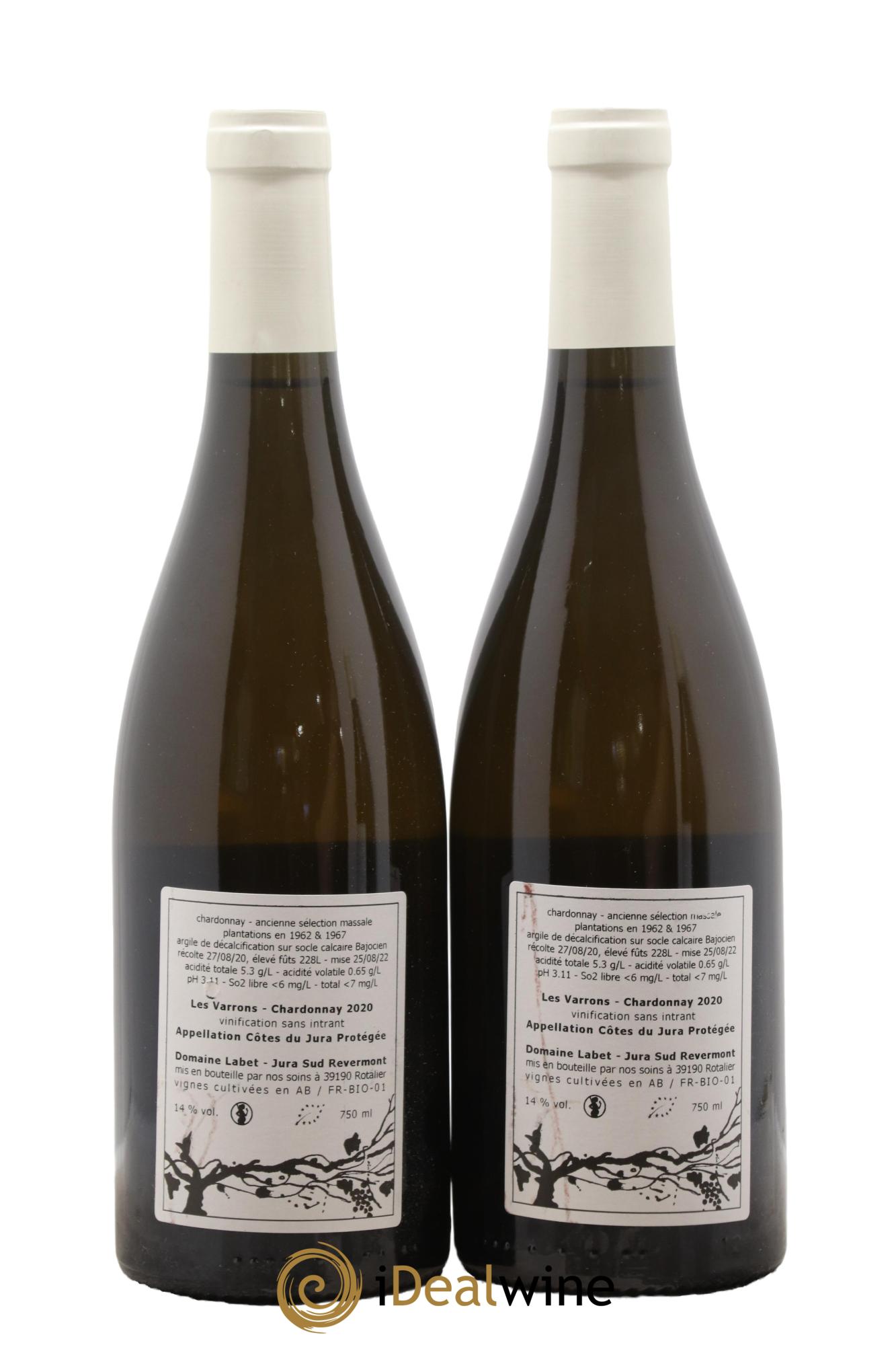 Côtes du Jura Chardonnay Les Varrons Romain - Julien - Charline Labet 2020 - Lotto di 2 bottiglie - 1