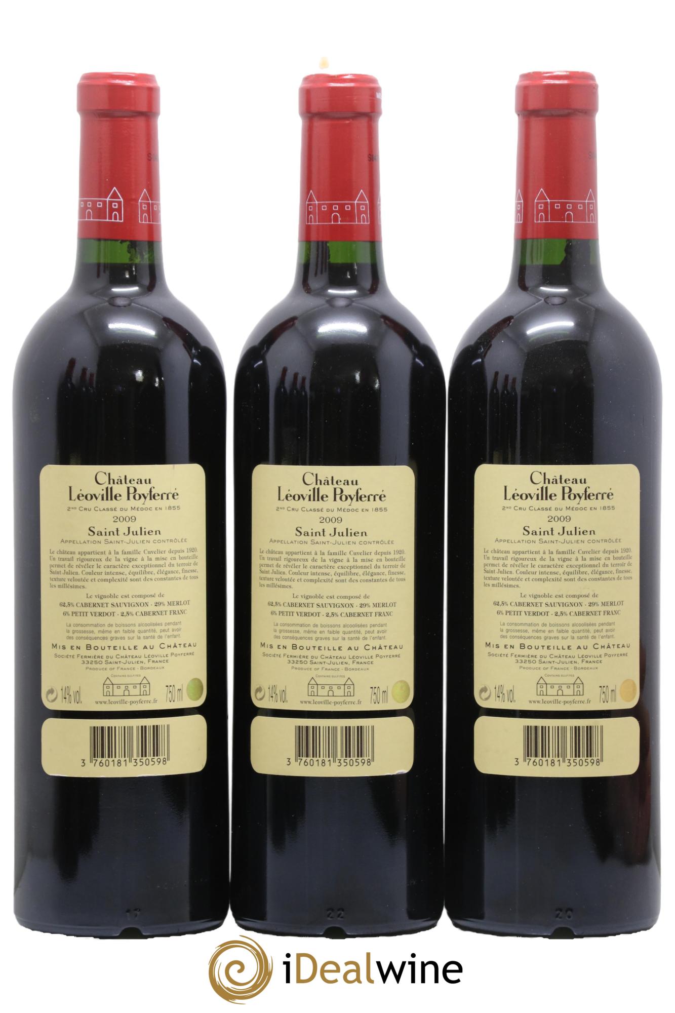 Château Léoville Poyferré 2ème Grand Cru Classé 2009 - Lot de 3 bouteilles - 1
