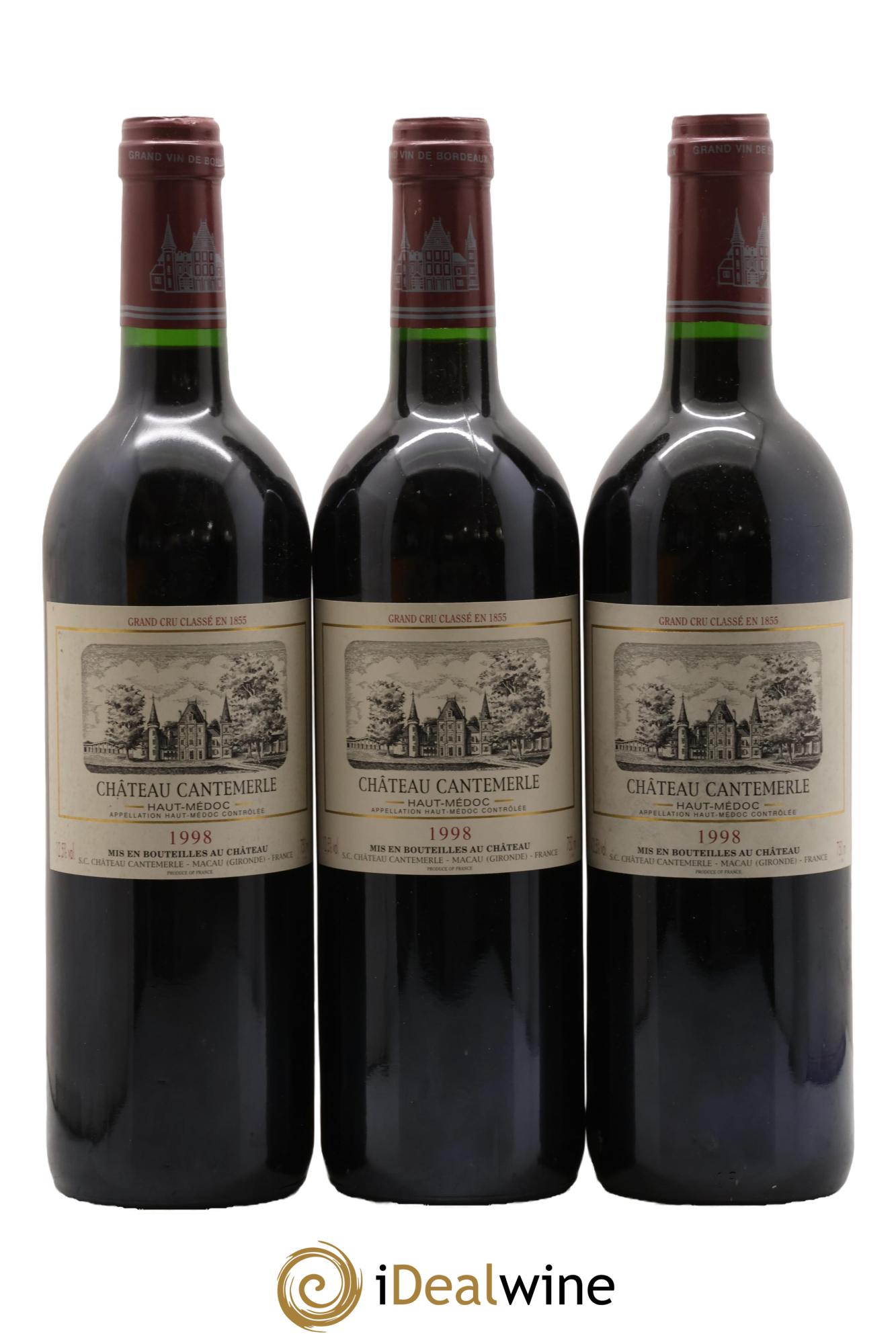 Château Cantemerle 5ème Grand Cru Classé 1998 - Lot de 3 bouteilles - 0