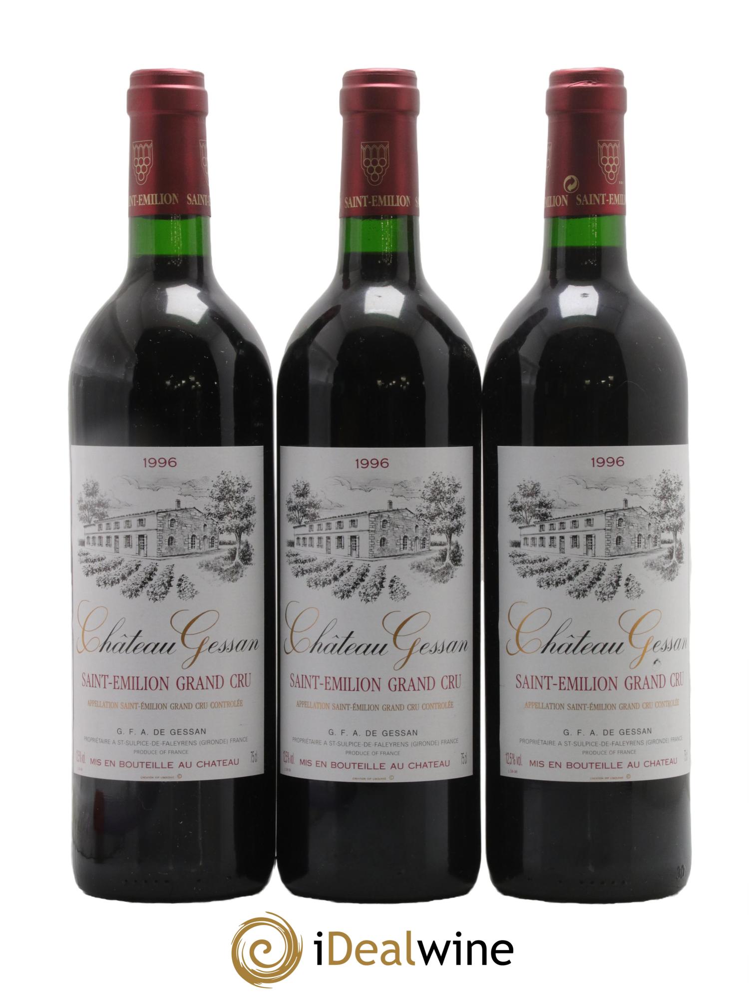 Saint-Émilion Grand Cru Château Gessan 1996 - Lotto di 3 bottiglie - 0