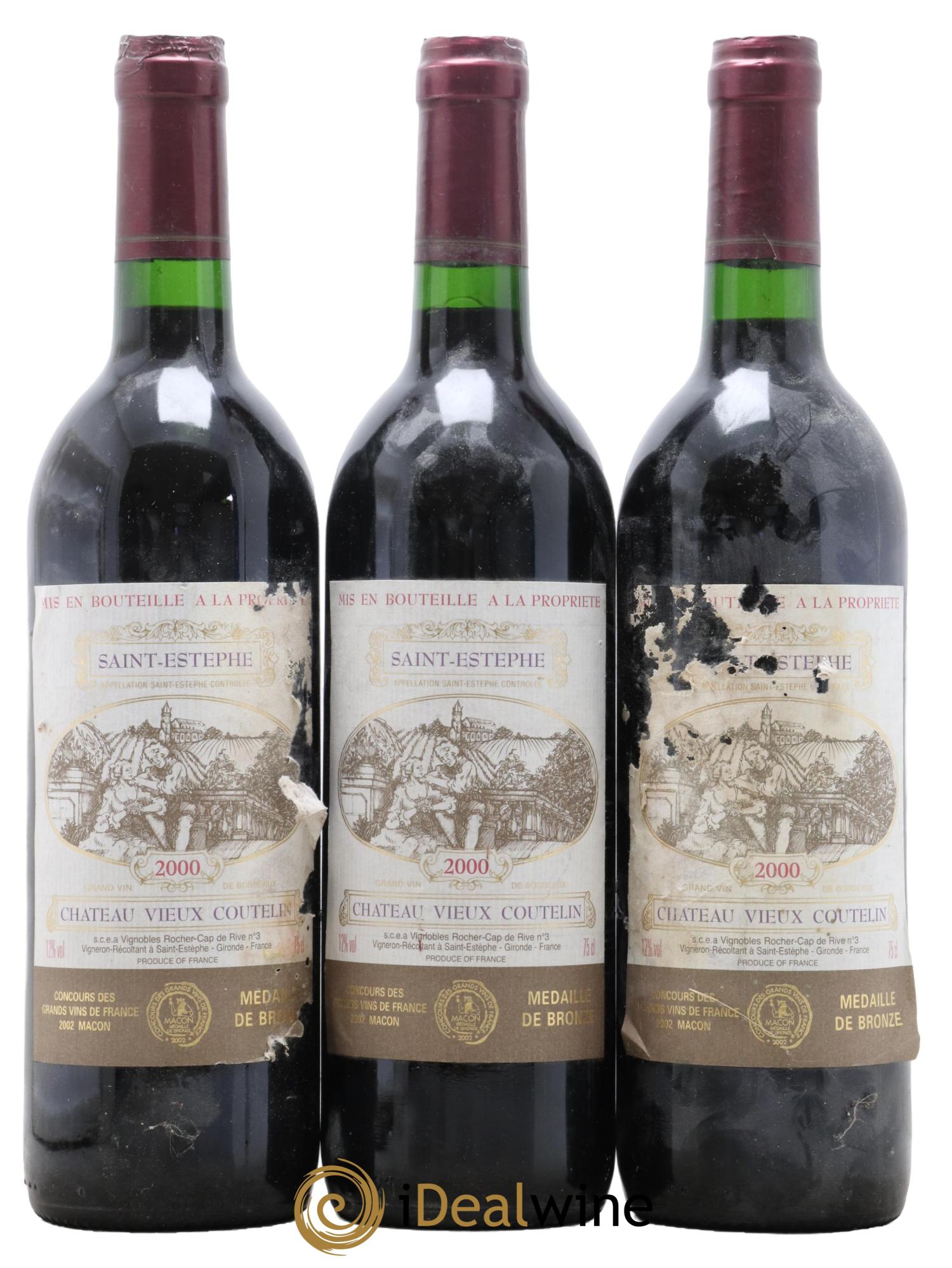 Saint-Estèphe Château Vieux Coutelin 2000 - Lot de 3 bouteilles - 0