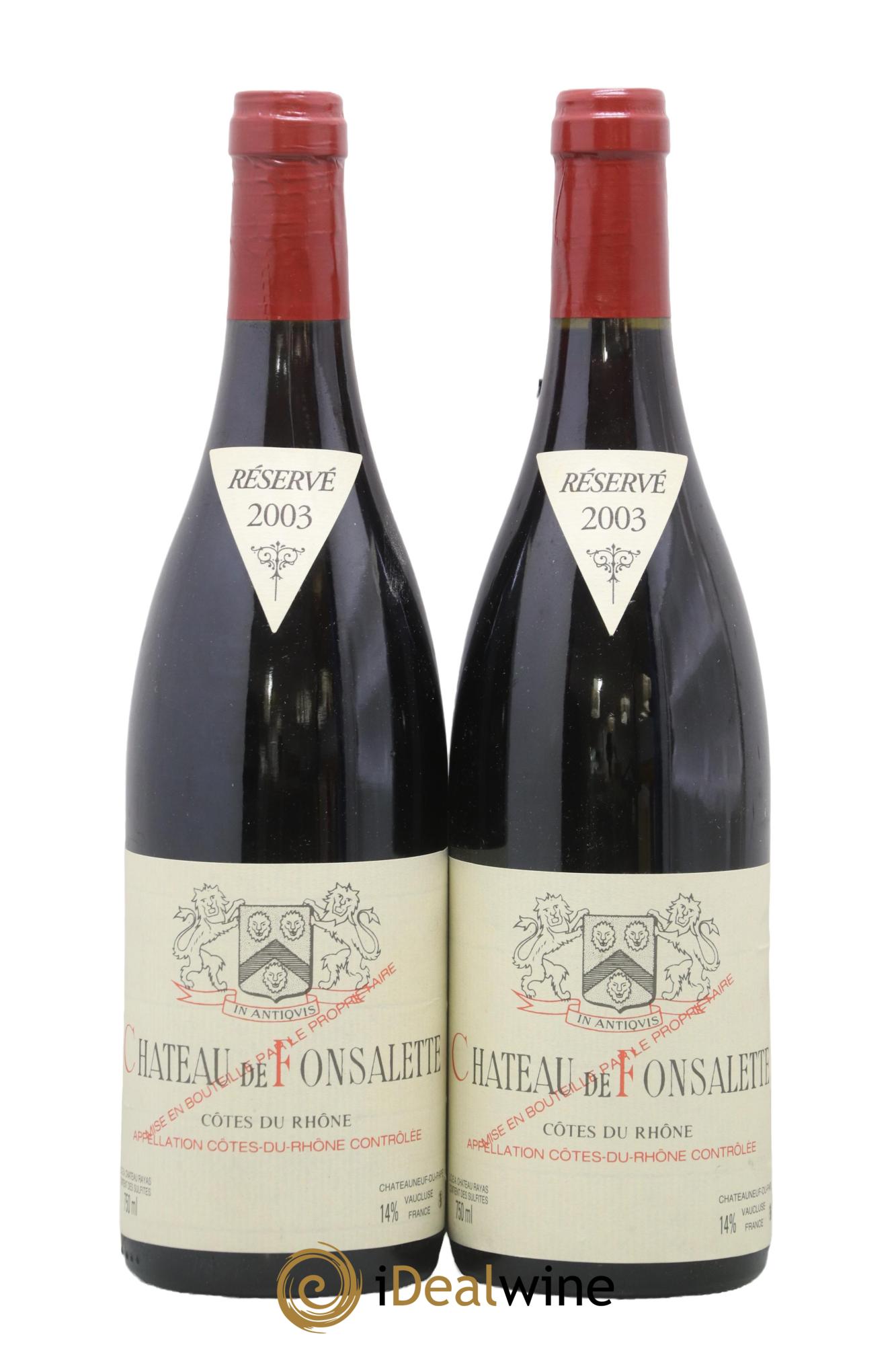 Côtes-du-Rhône Château de Fonsalette Emmanuel Reynaud 2003 - Lot de 2 bouteilles - 0