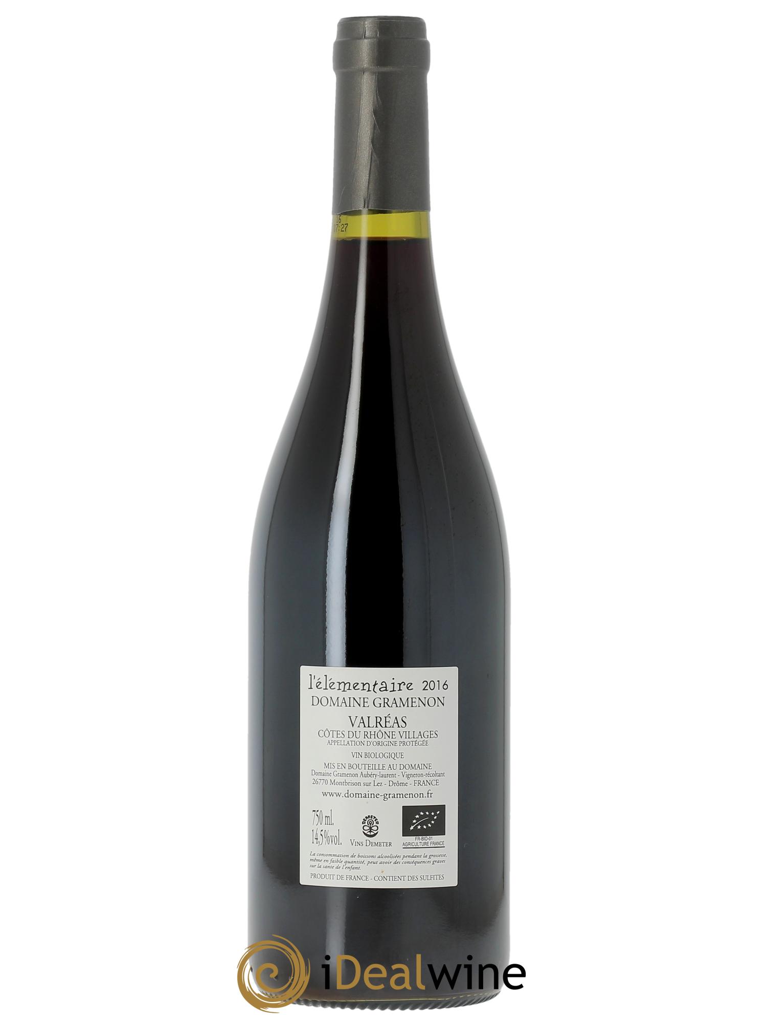 Côtes-du-Rhône L'élémentaire Gramenon (Domaine) 2016 - Lot of 1 bottle - 1