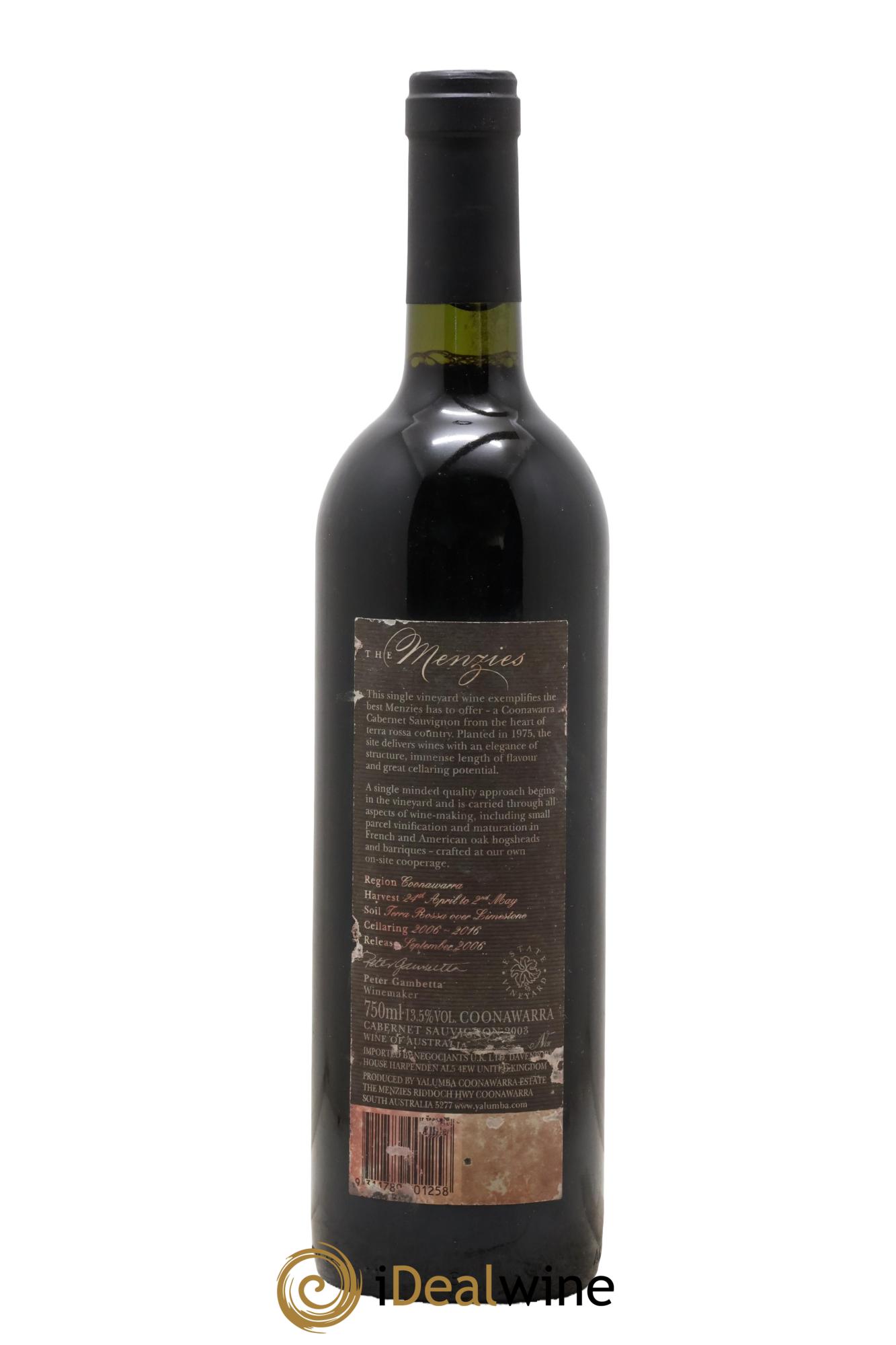 Australie The Menzies Cabernet Sauvignon Coonawarra Yalumba 2003 - Lot of 1 bottle - 1