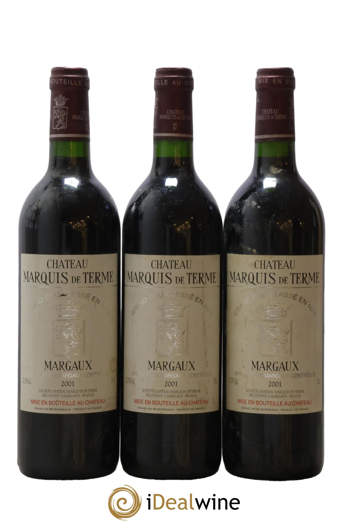 Château Marquis de Terme 4ème Grand Cru Classé 2001 - Lot de 3 bouteilles - 0