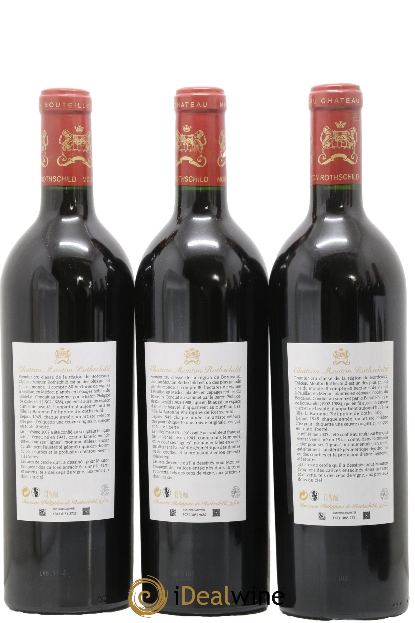 Château Mouton Rothschild 1er Grand Cru Classé 2007 - Lot of 3 bottles - 1