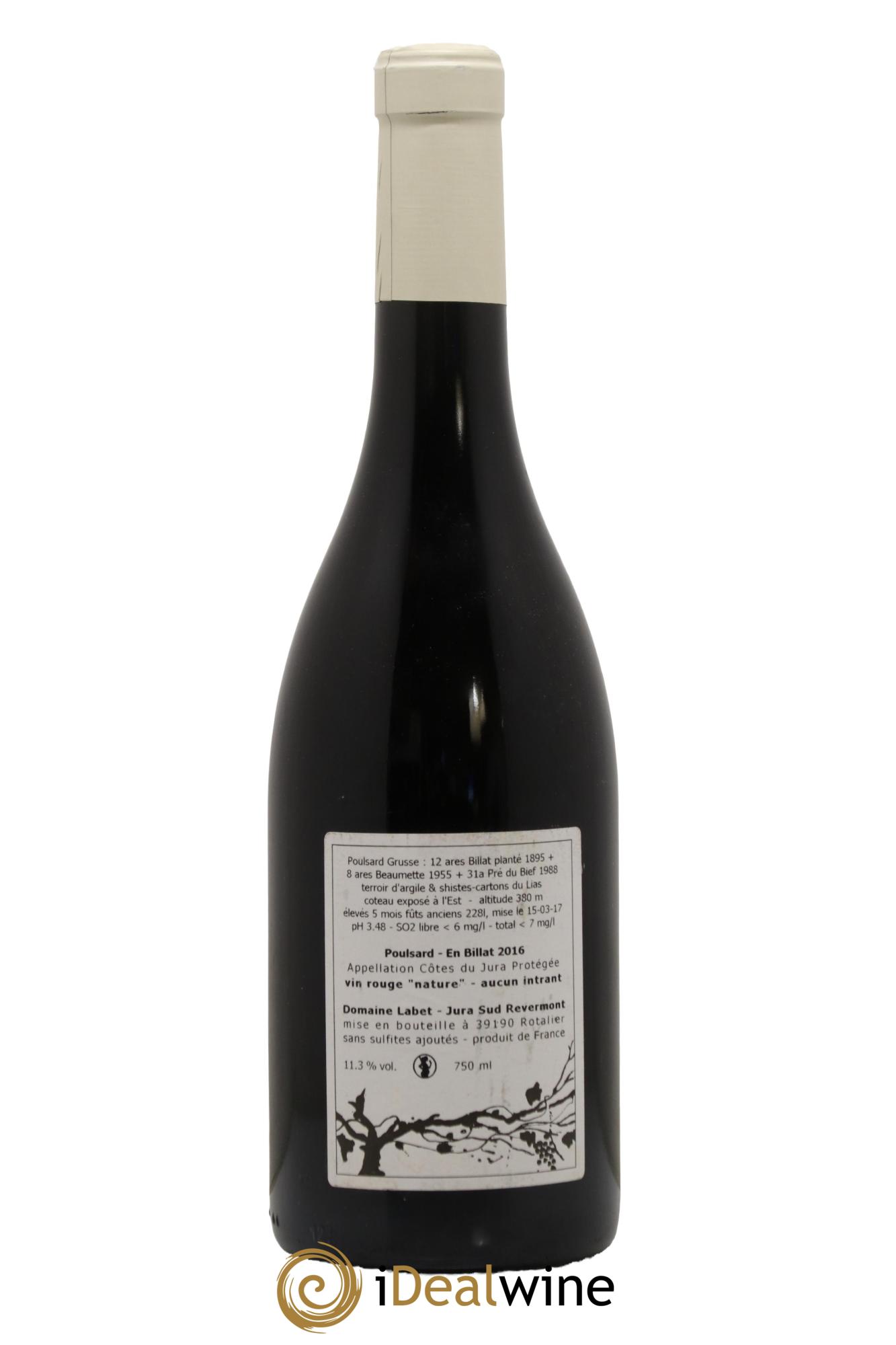 Côtes du Jura Poulsard En Billat Romain - Julien - Charline Labet 2016 - Lot de 1 bouteille - 1