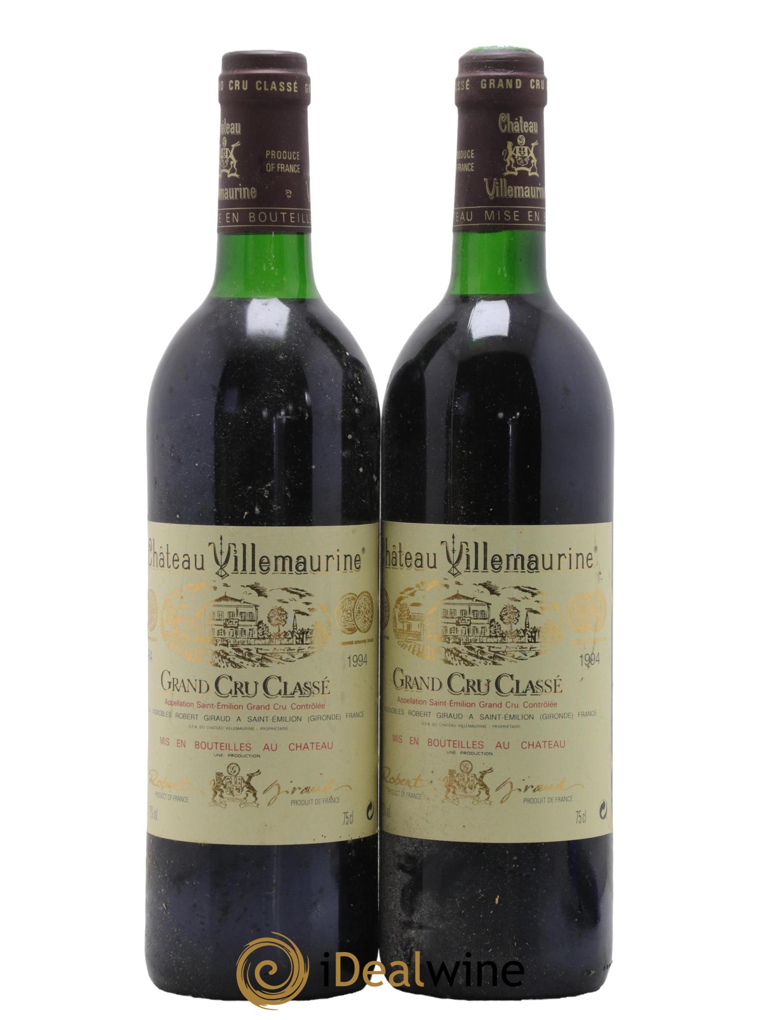 Saint-Émilion Grand Cru Chateau Cardinal Villemaurine 1994 - Lot de 2 bouteilles - 0