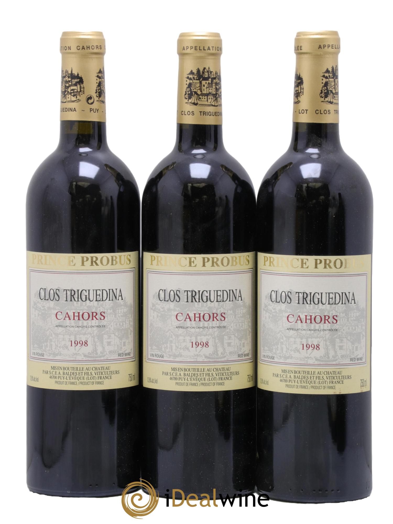 Cahors Clos Triguedina Probus Jean-Luc Baldès 1998 - Lotto di 3 bottiglie - 0