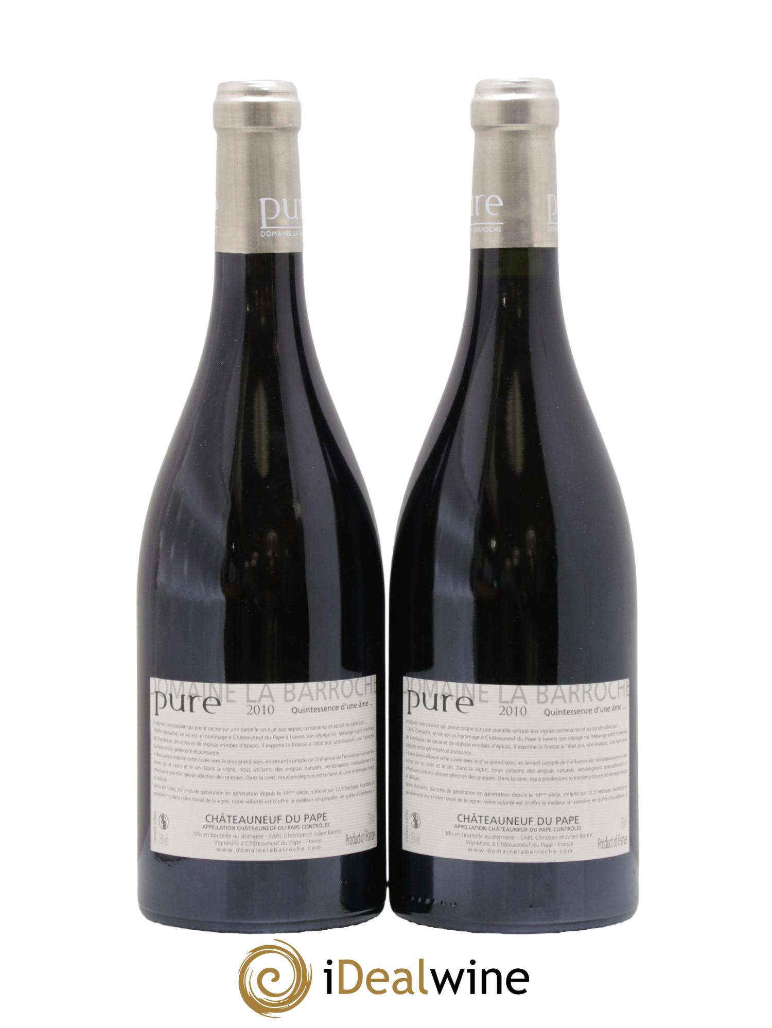 Châteauneuf-du-Pape Cuvée Pure Domaine La Barroche 2010 - Lot de 2 bouteilles - 1