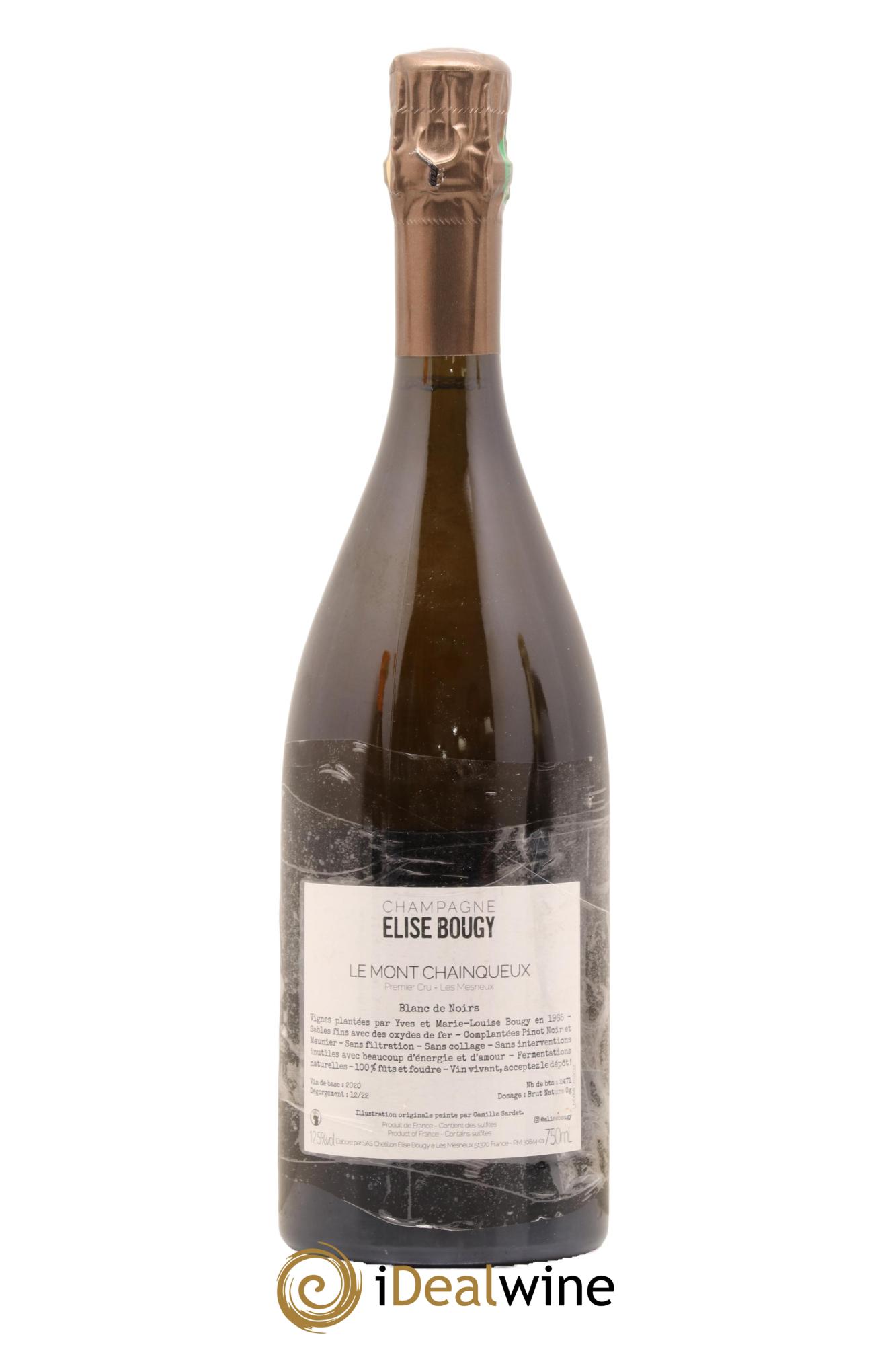 Champagne Brut Nature Blanc de Noirs 1er Cru Le Mont Chainqueux Les Mesneux Elise Bougy - Lot de 1 bouteille - 1
