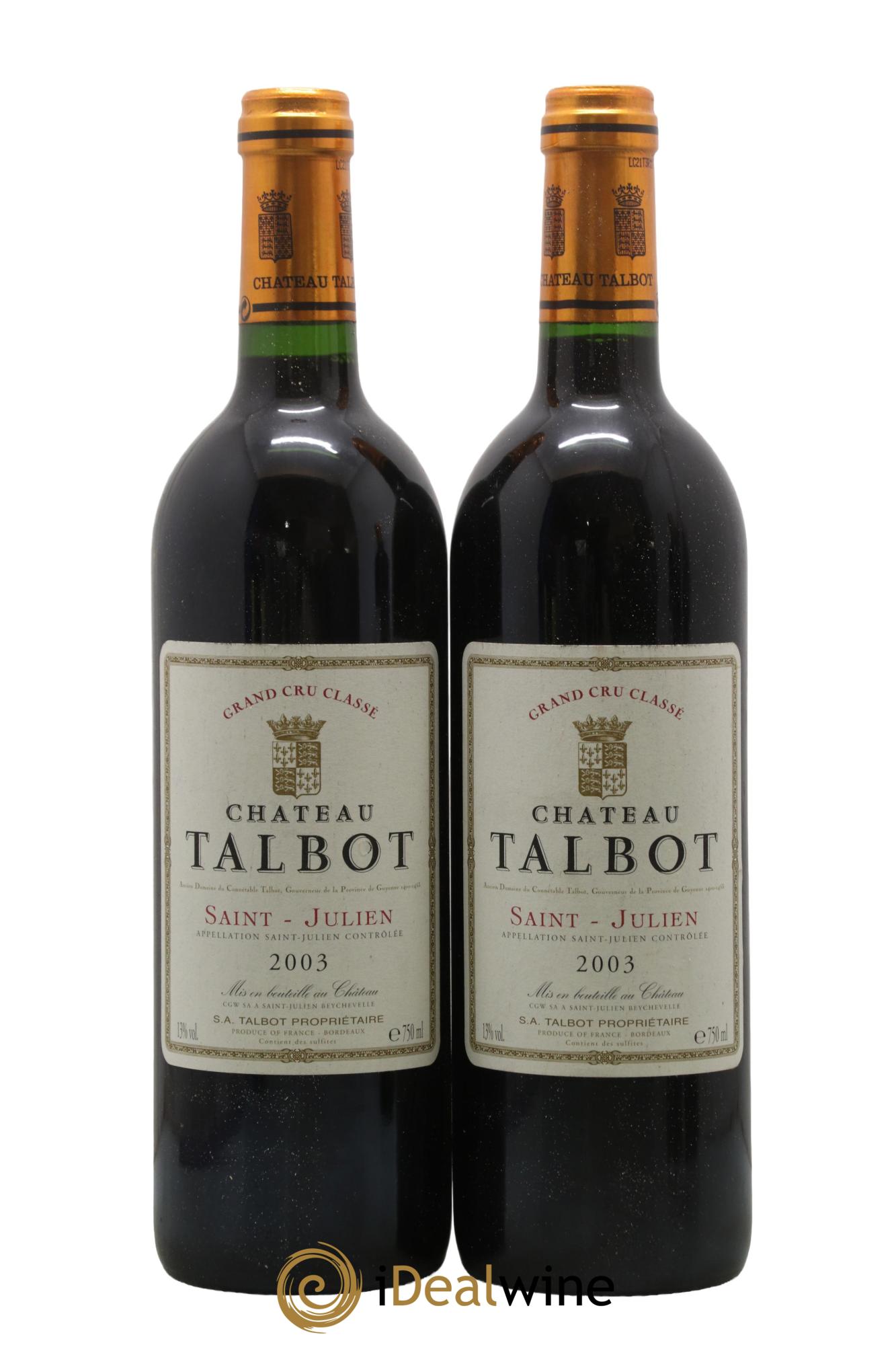 Château Talbot 4ème Grand Cru Classé 2003 - Lotto di 2 bottiglie - 0