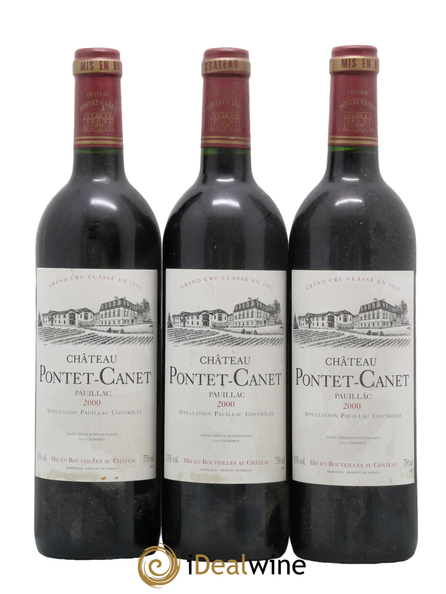 Château Pontet Canet 5ème Grand Cru Classé 2000 - Lot de 3 bouteilles - 0